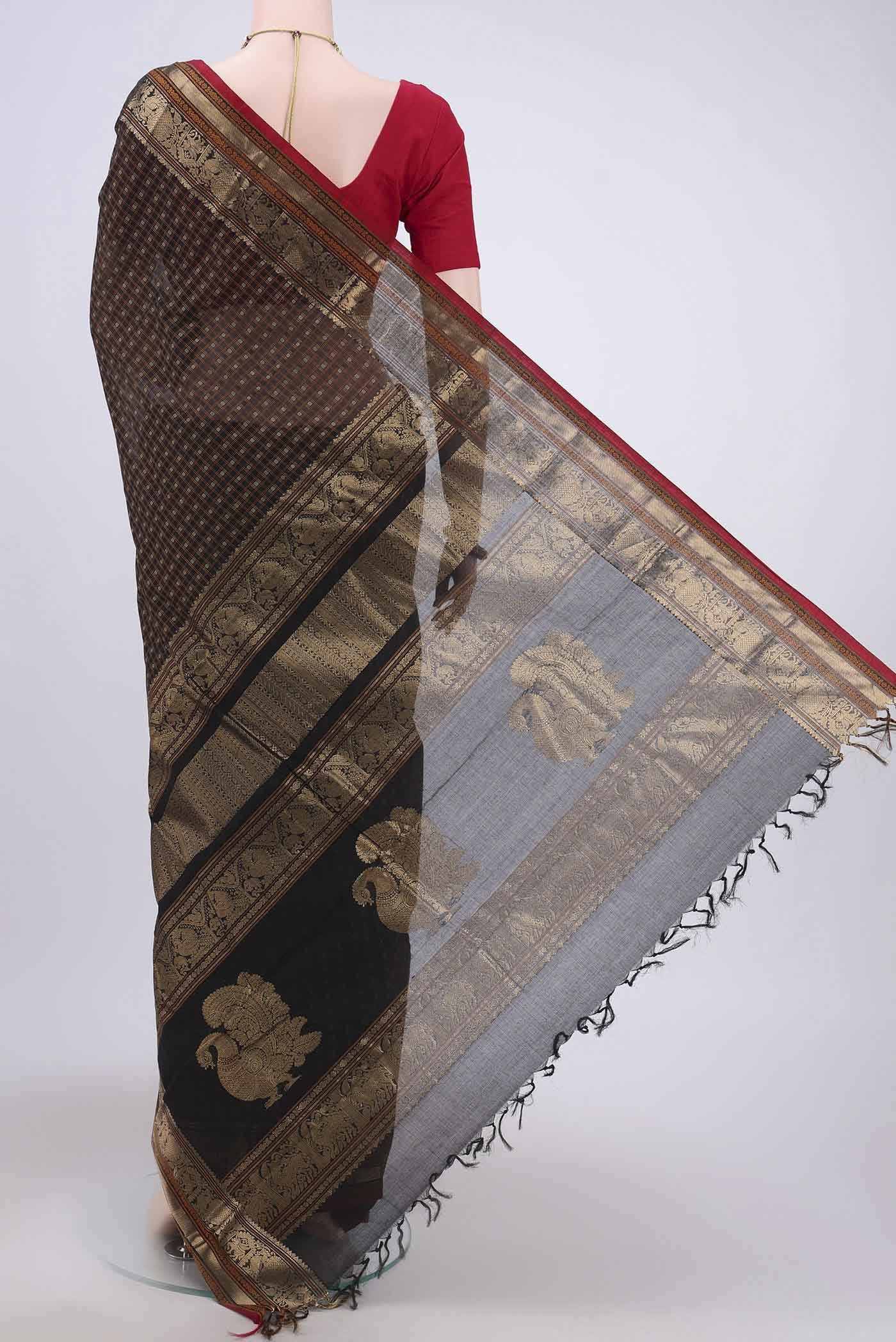 Black Kanchi Cotton Saree - Image 3