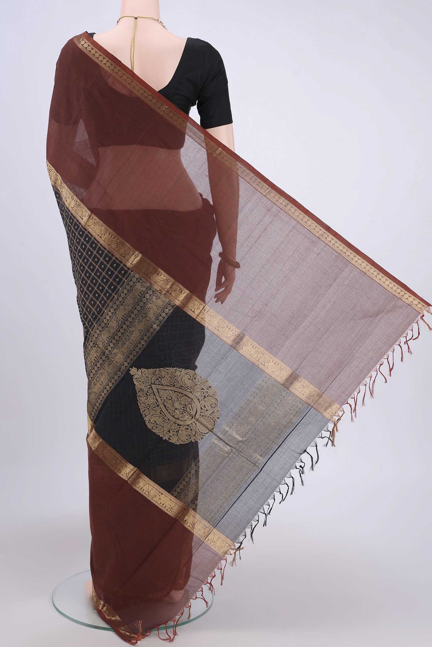 Black Kanchi Cotton Saree - Image 3