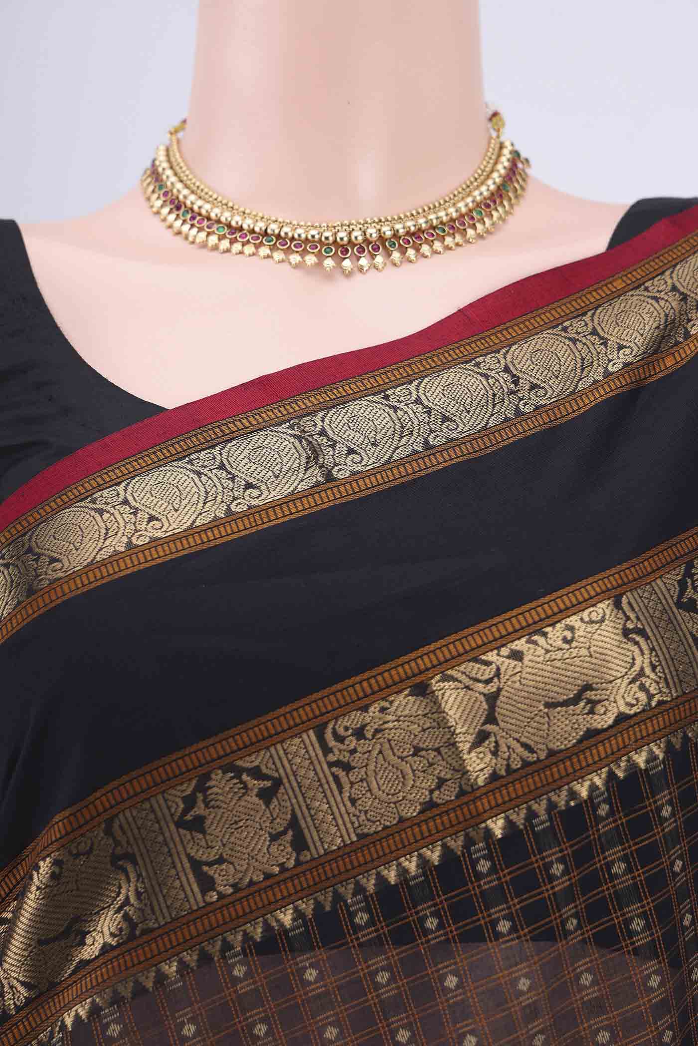 Black Kanchi Cotton Saree - Image 2