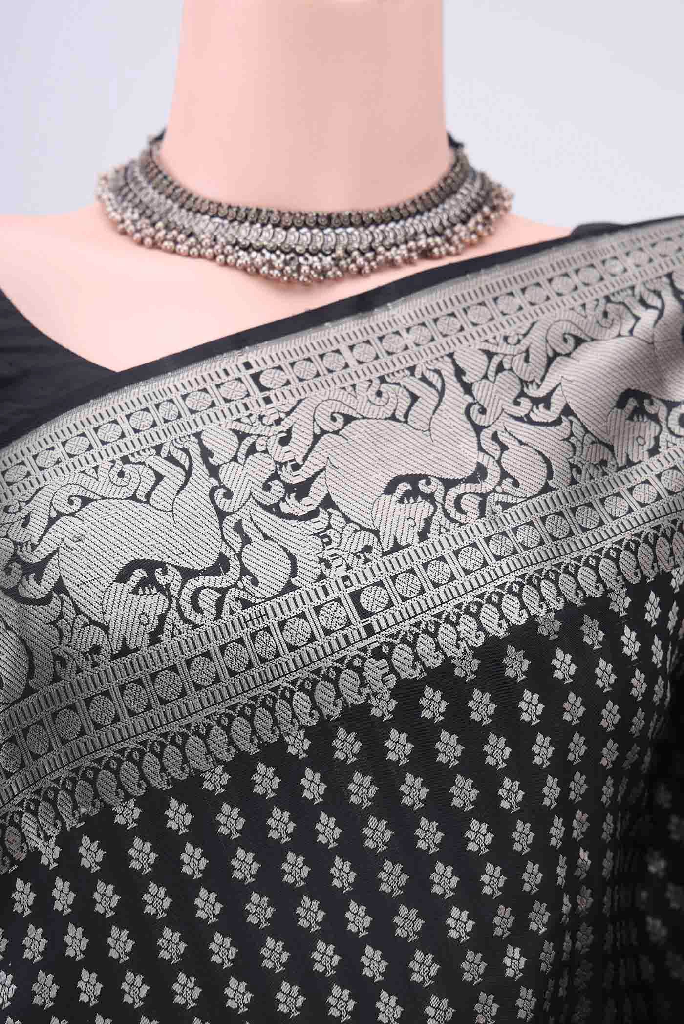 Black Kanchipuram Silk Saree - Image 2