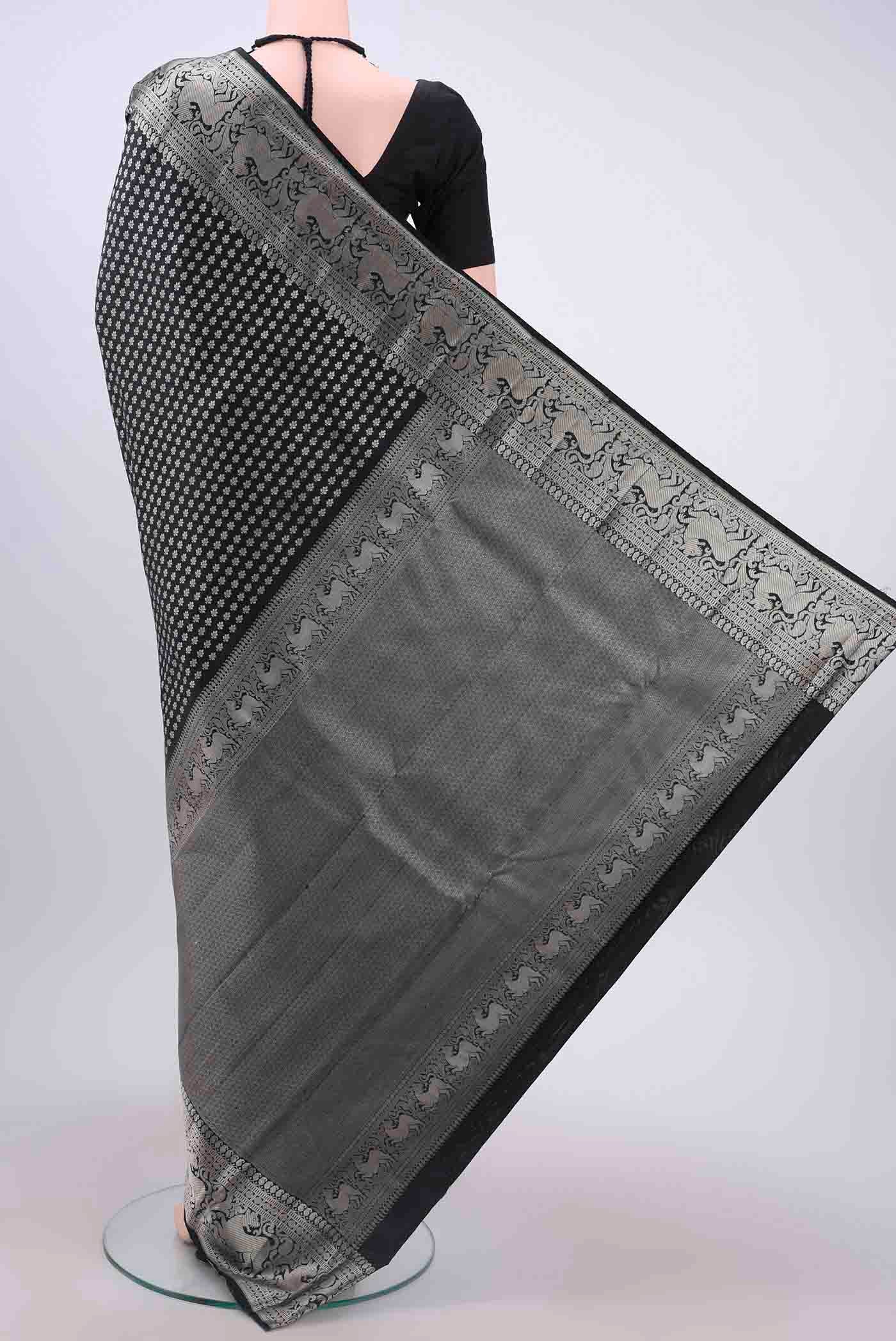 Black Kanchipuram Silk Saree - Image 3