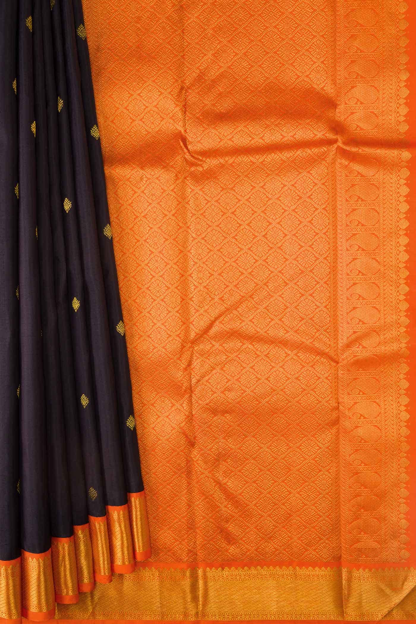Pure Silk Pure Zari Black Kanjivaram Saree - Image 2