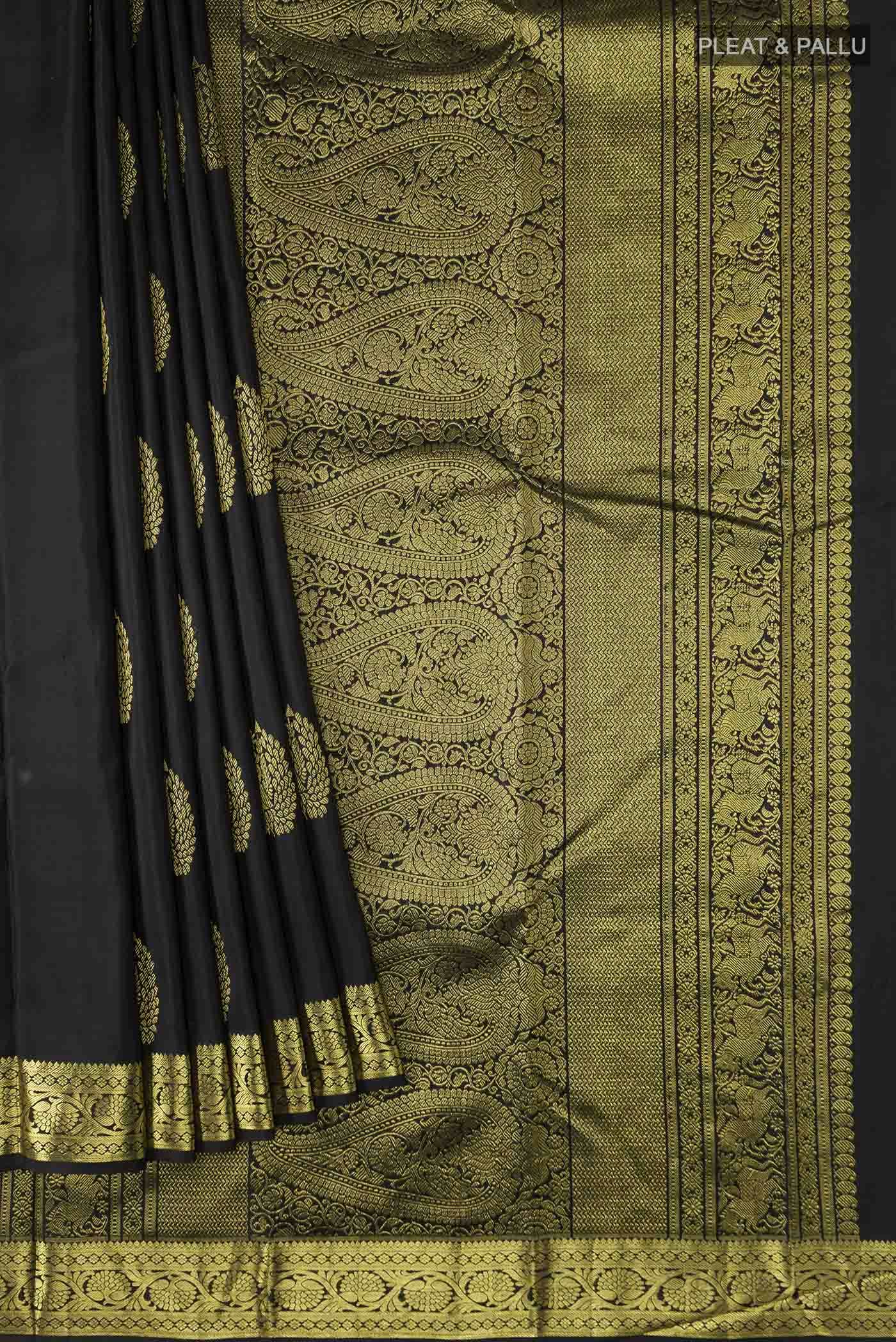 Black Kanchipuram Silk Saree - Image 2