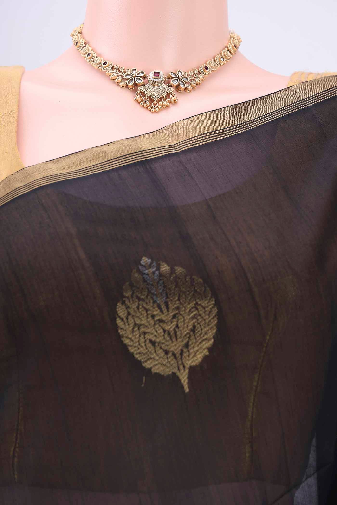 Black Kora Cotton Saree - Image 2