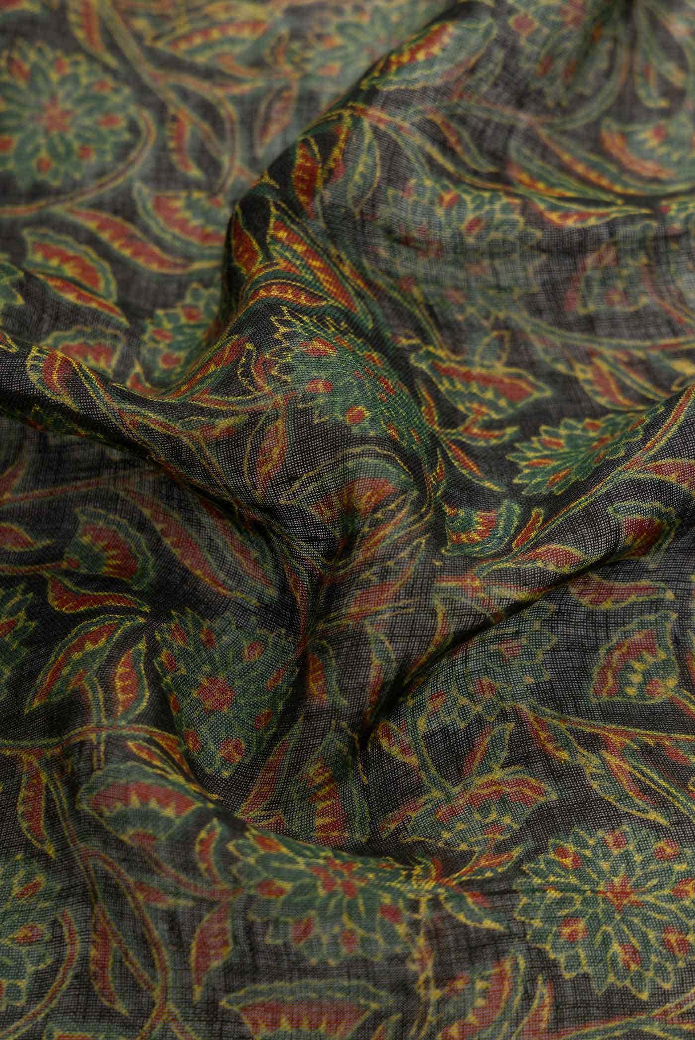 Black Linen Cotton Saree - Image 2