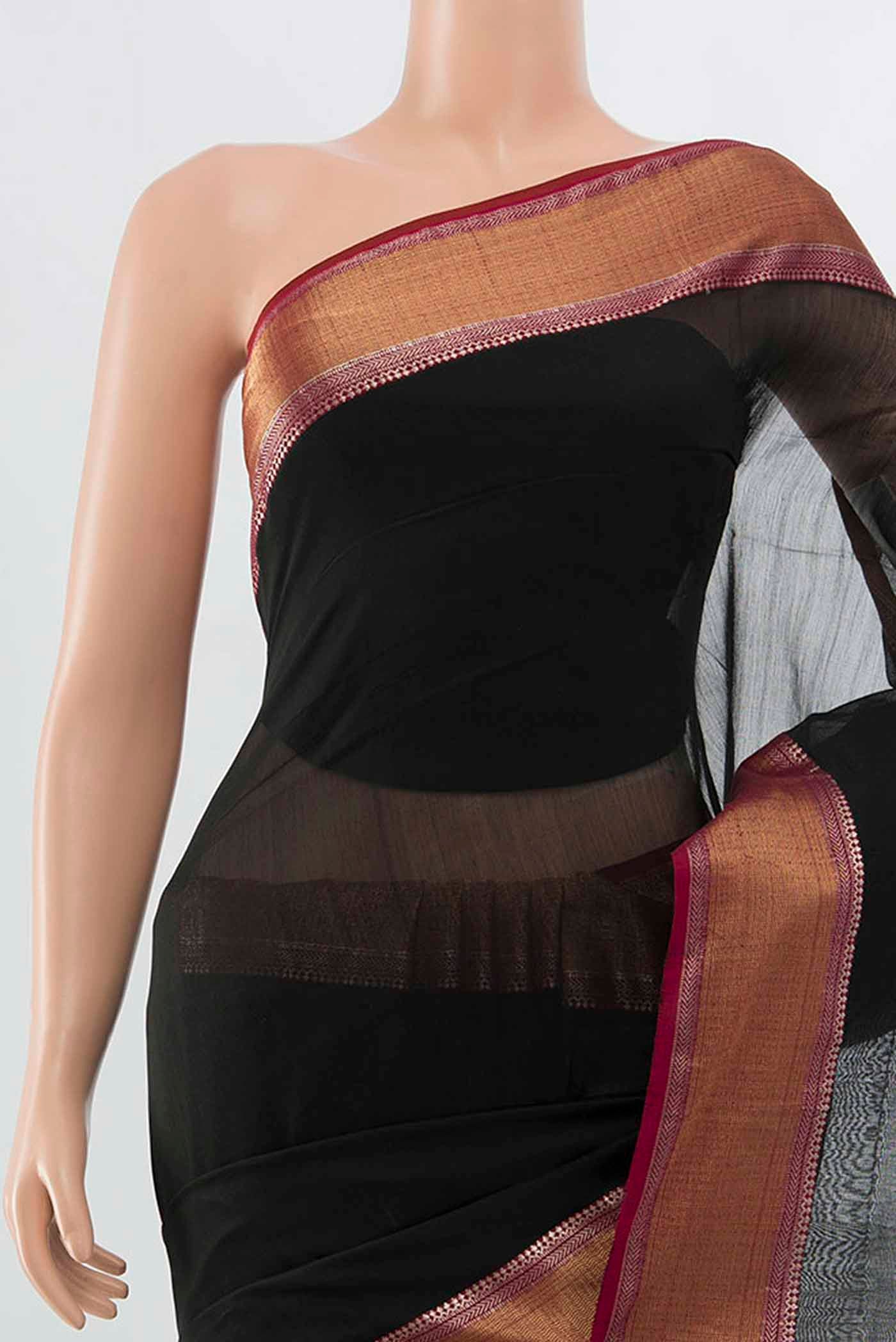 Black Maheshwari Silk Cotton Saree - Image 2