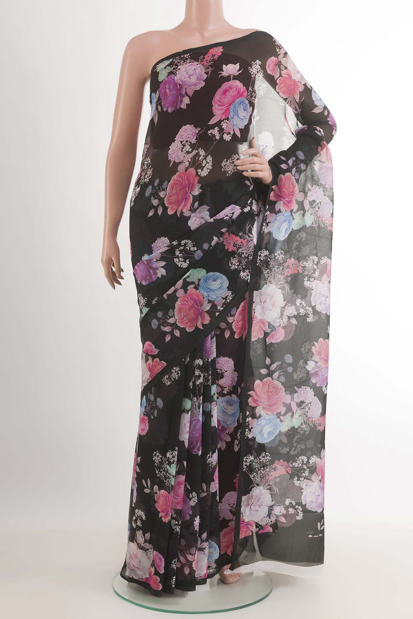 Black Mysore Chiffon Saree
