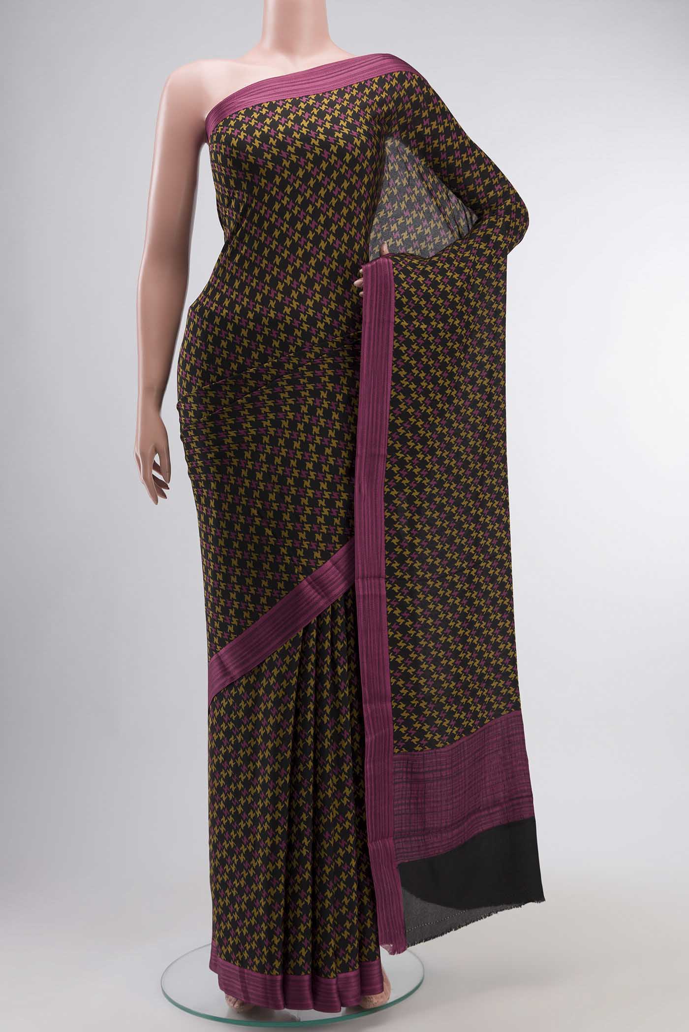 Black Mysore Crepe Saree