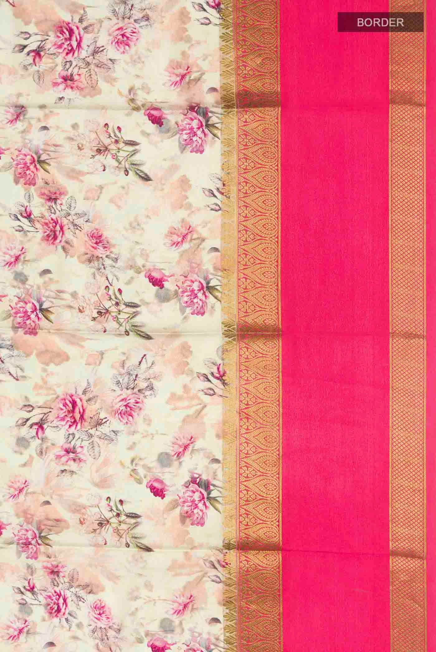 Cream Mysore Crepe Saree - Image 3