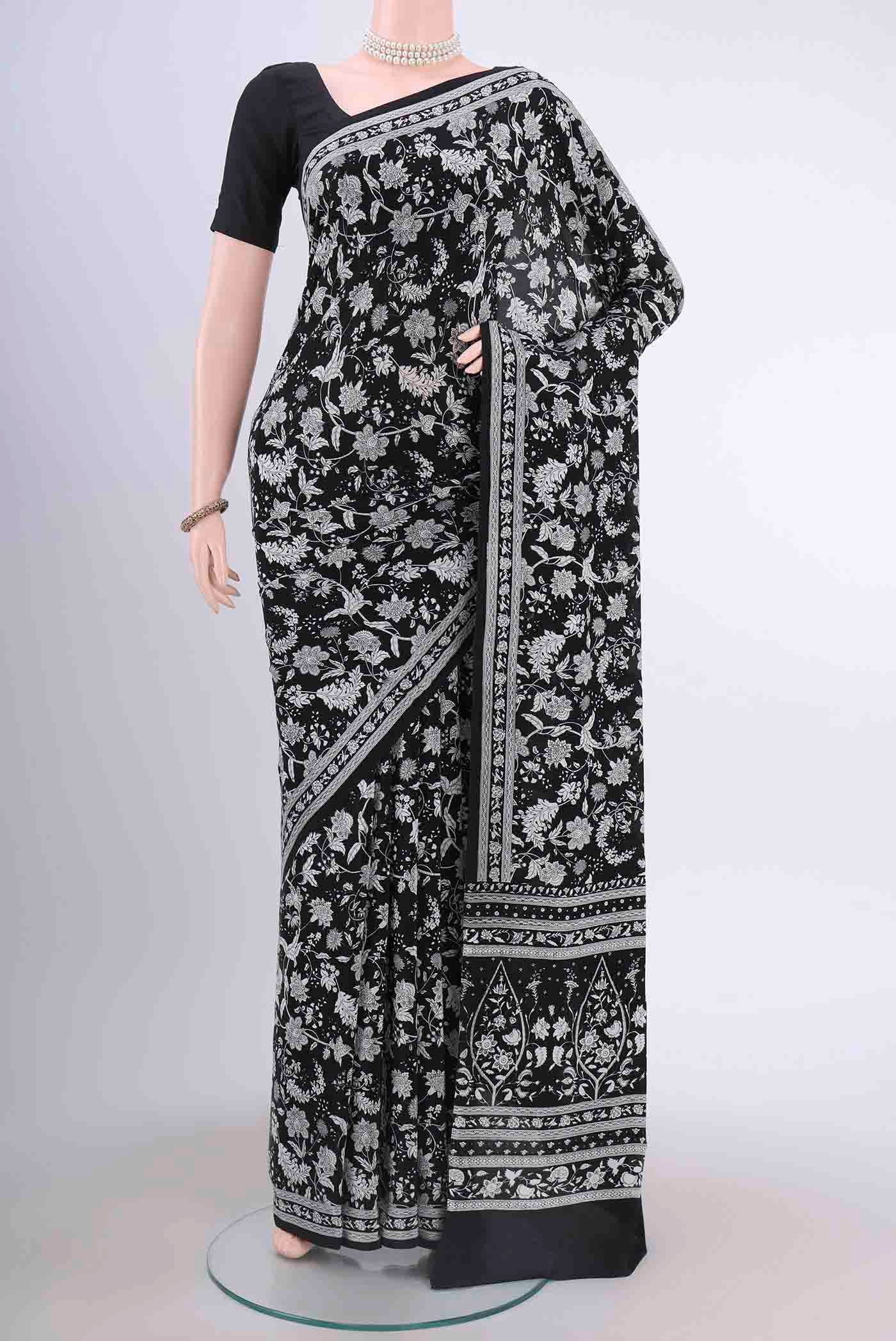 Black Mysore Crepe Saree
