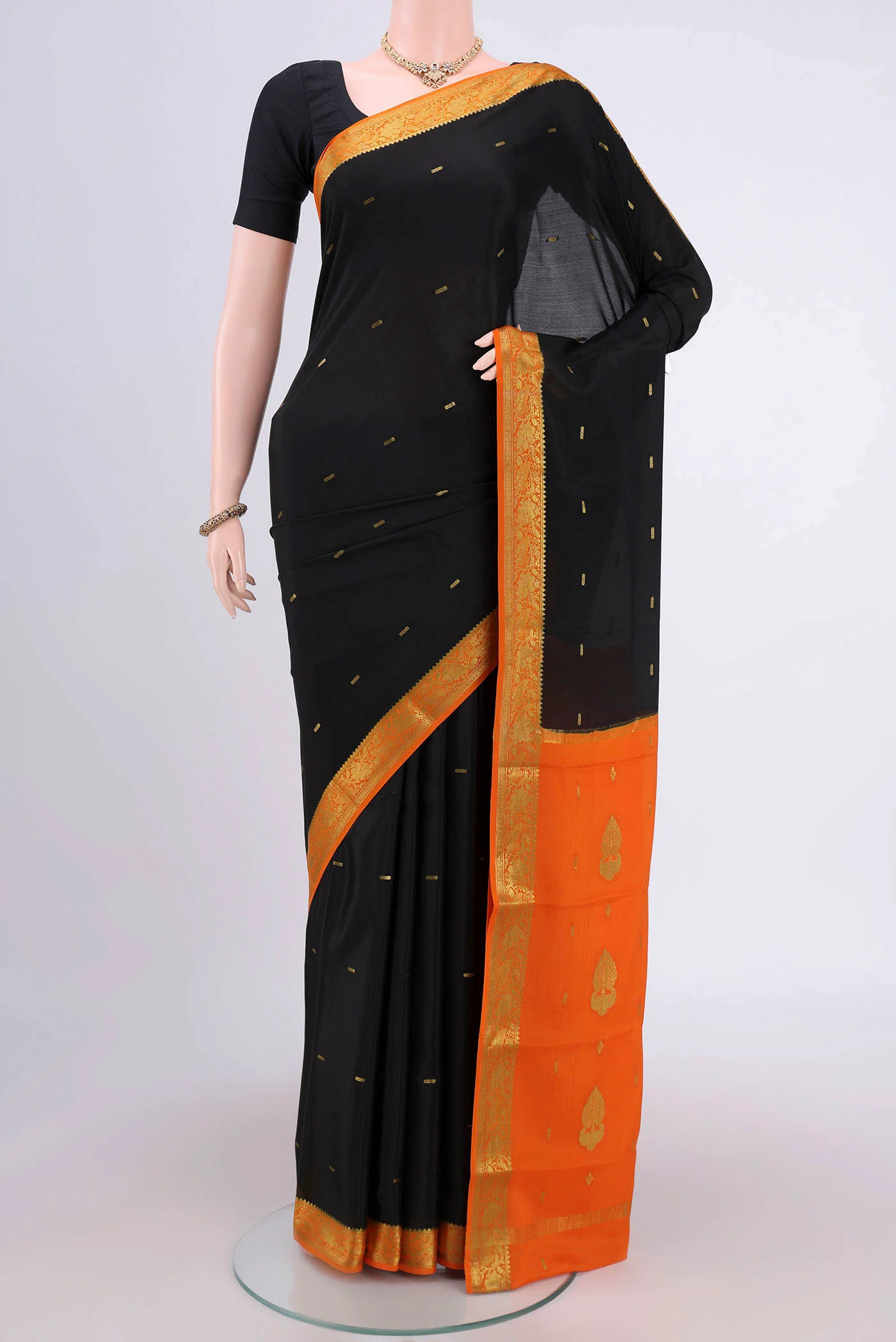 Black Mysore Crepe Saree