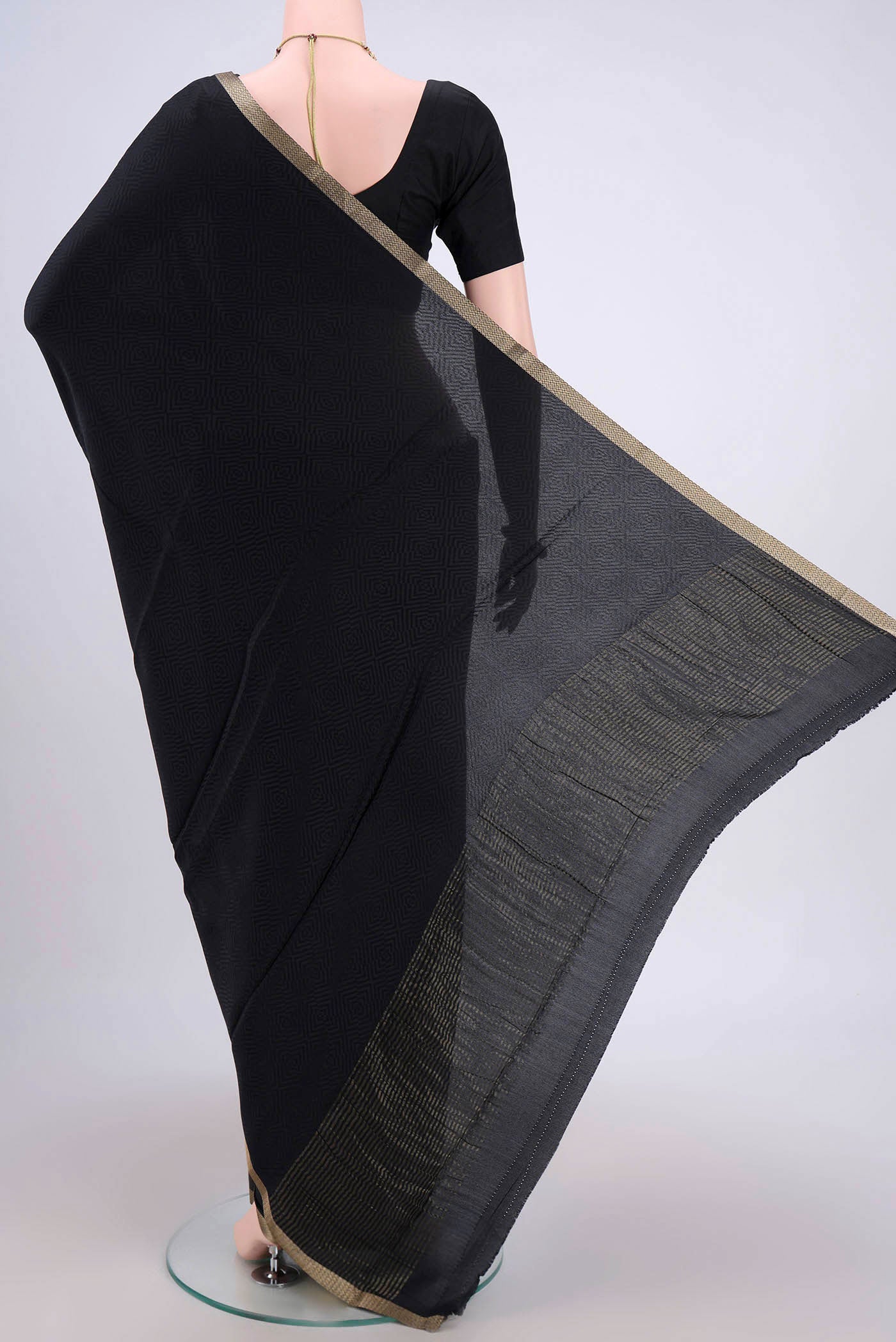 Black Mysore Crepe Saree - Image 3