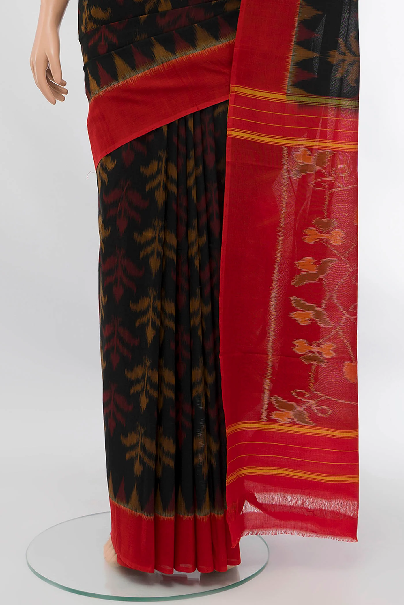 Black Pochampally Cotton Saree - Image 3