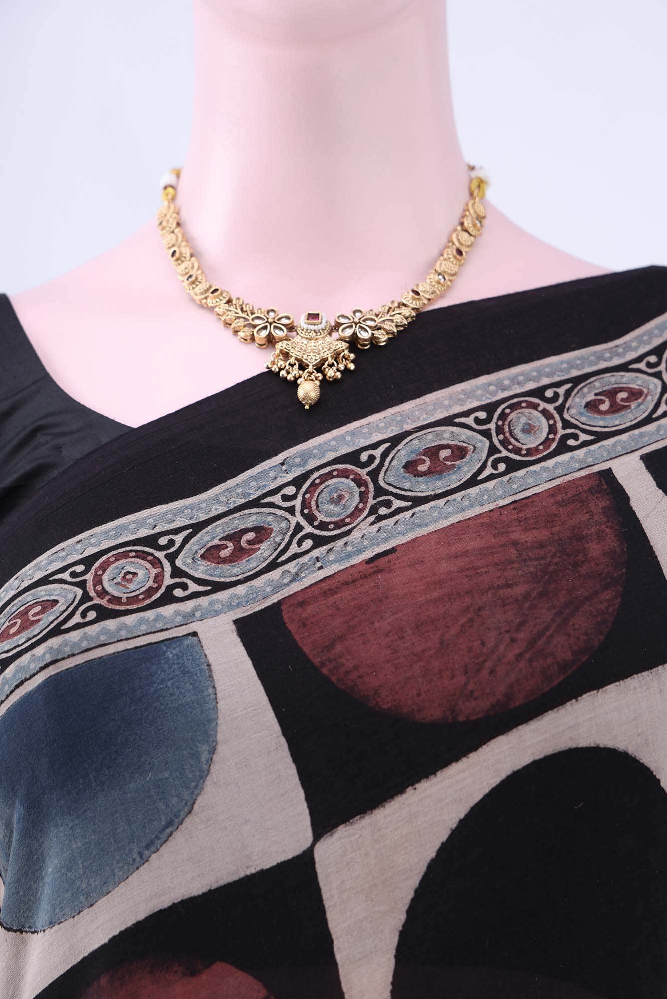 Black Printed Cotton Saree - Image 3