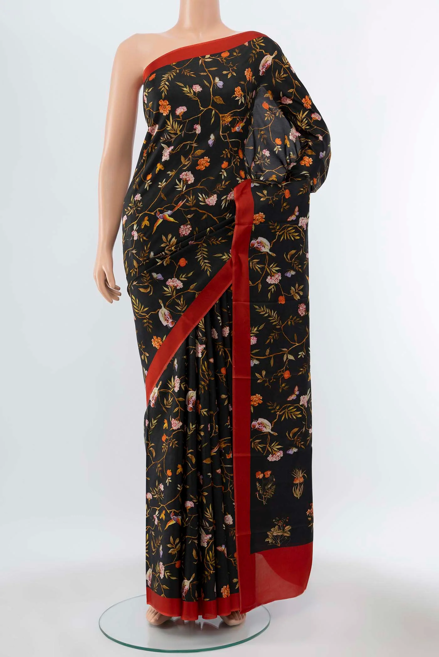 Black Printed Silk Saree