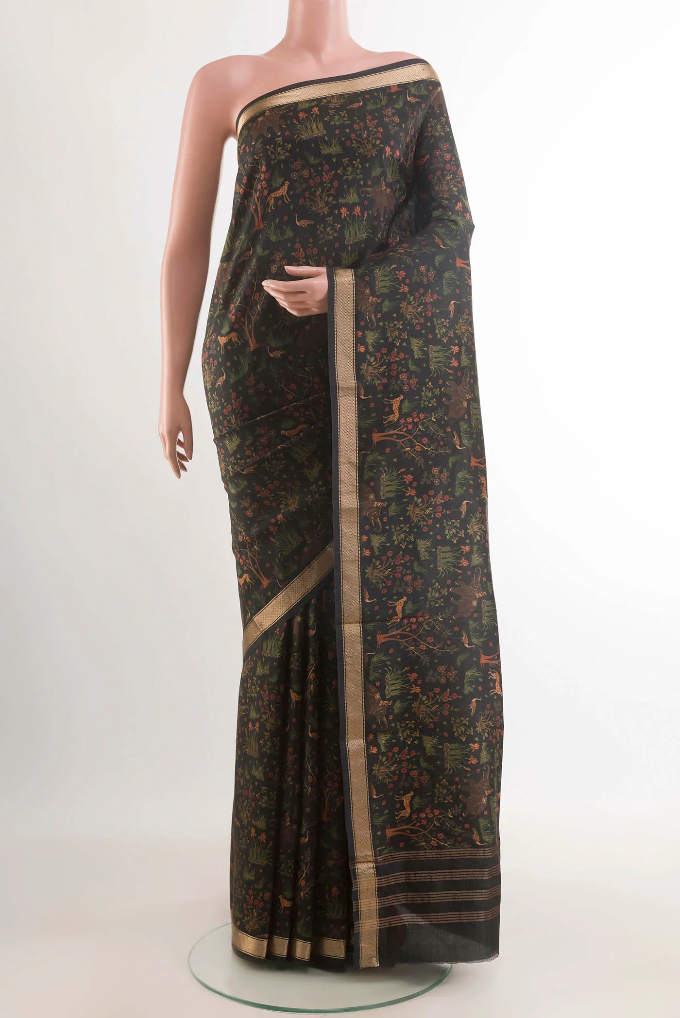 Black Printed Silk Saree