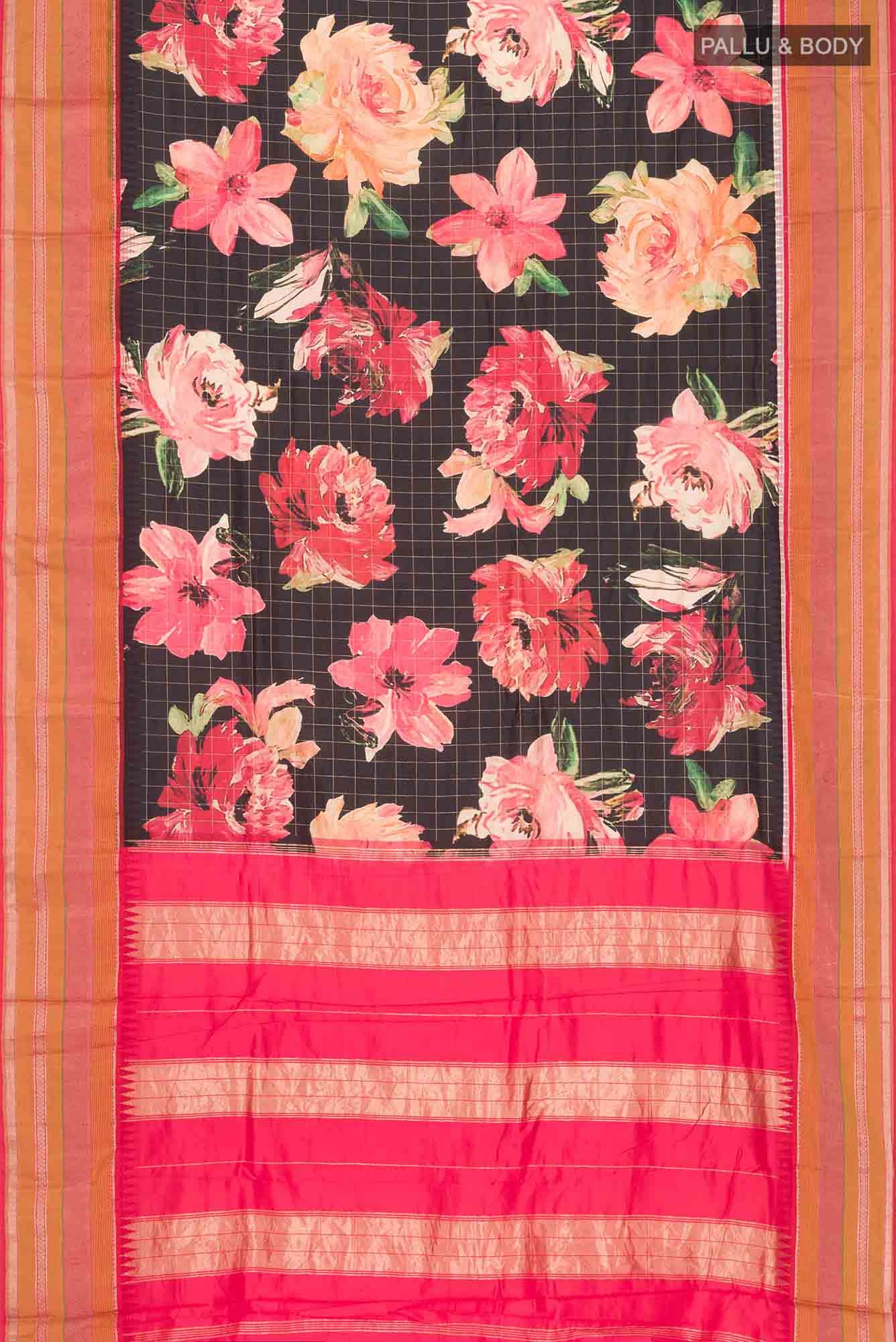 Black Printed Silk Saree - Image 4