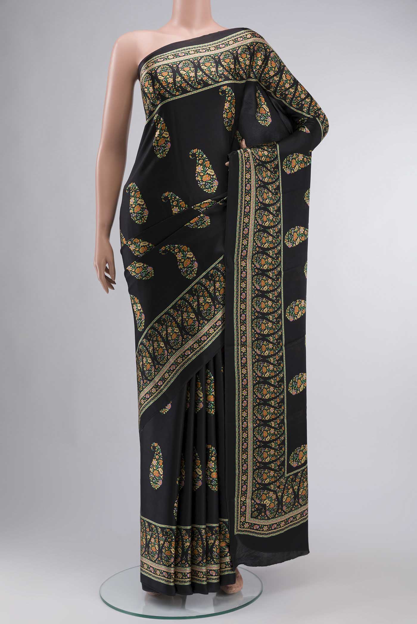 Black Satin Crepe Saree