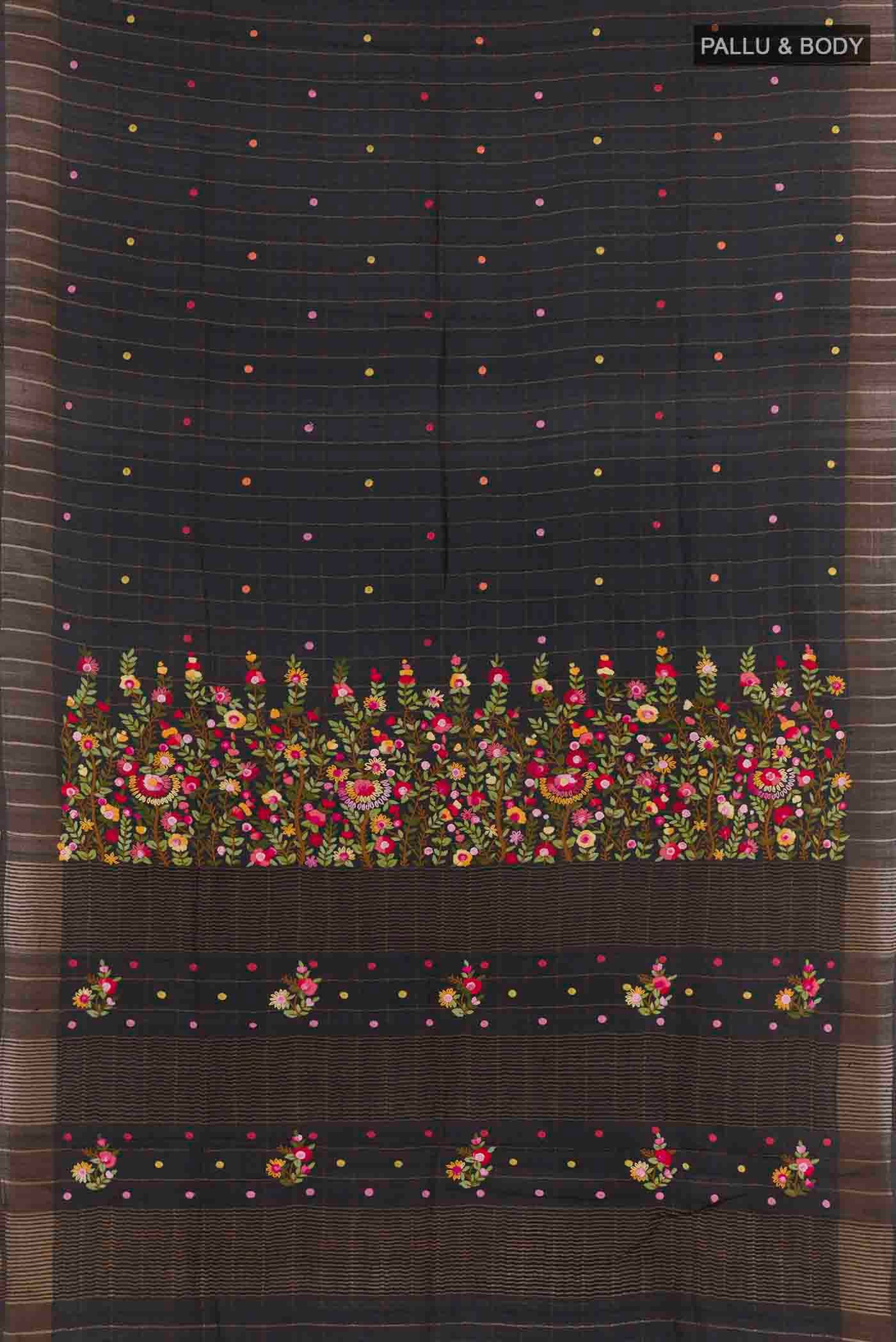 Black Tussar Silk Saree - Image 3