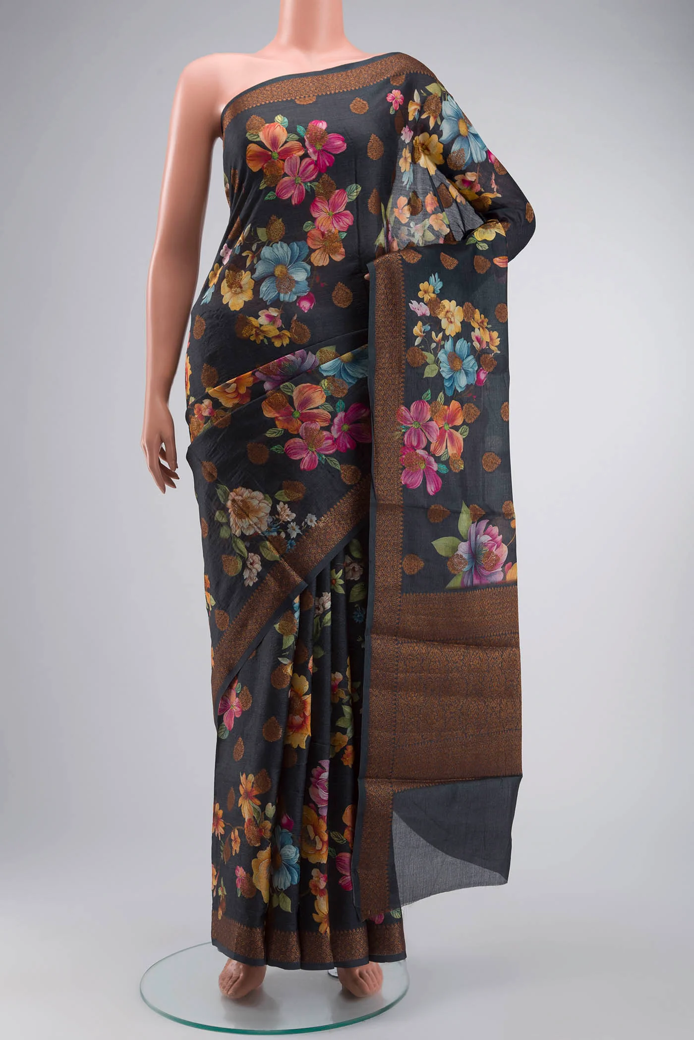 Black Tussar Silk Saree
