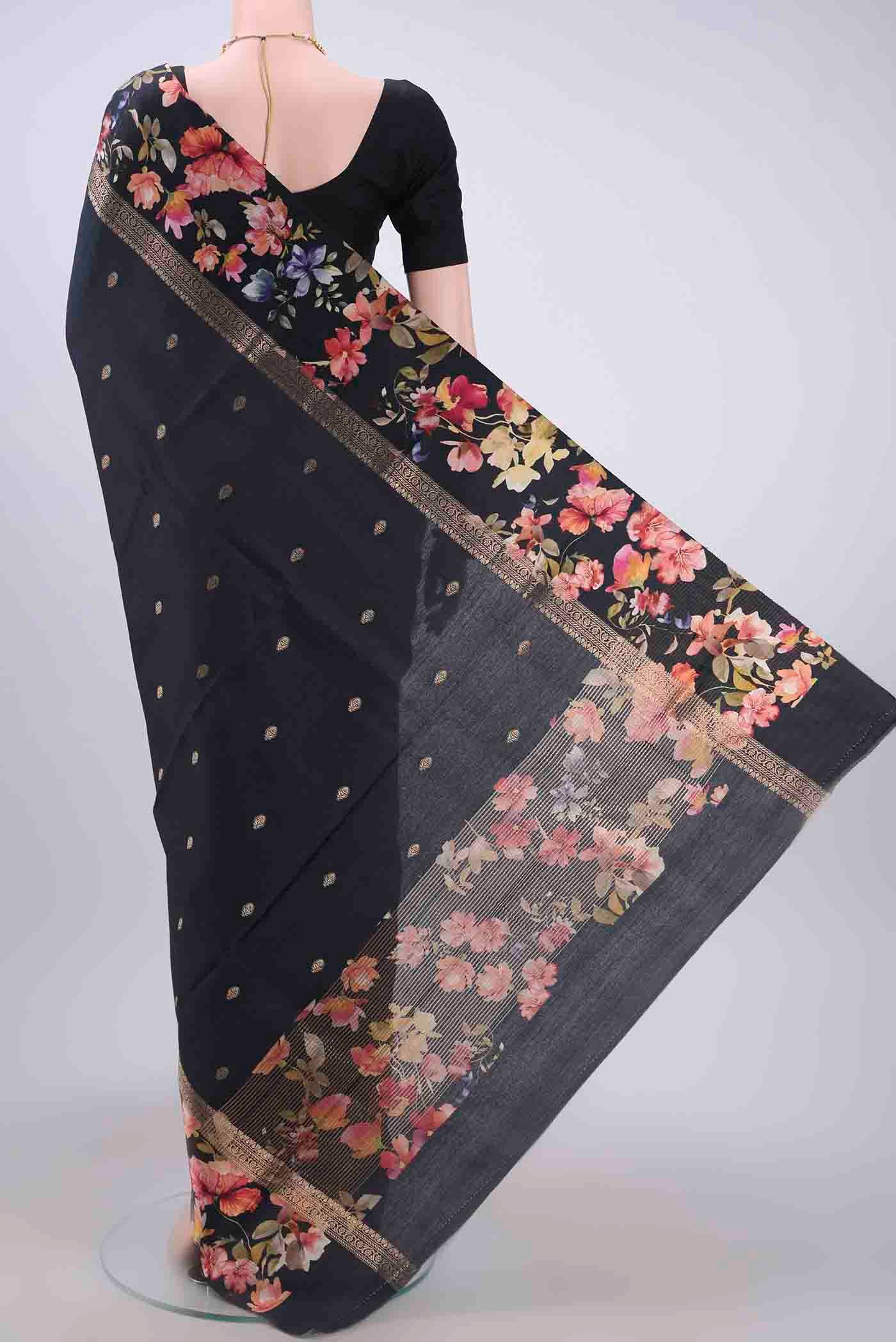 Black Tussar Silk Saree - Image 3