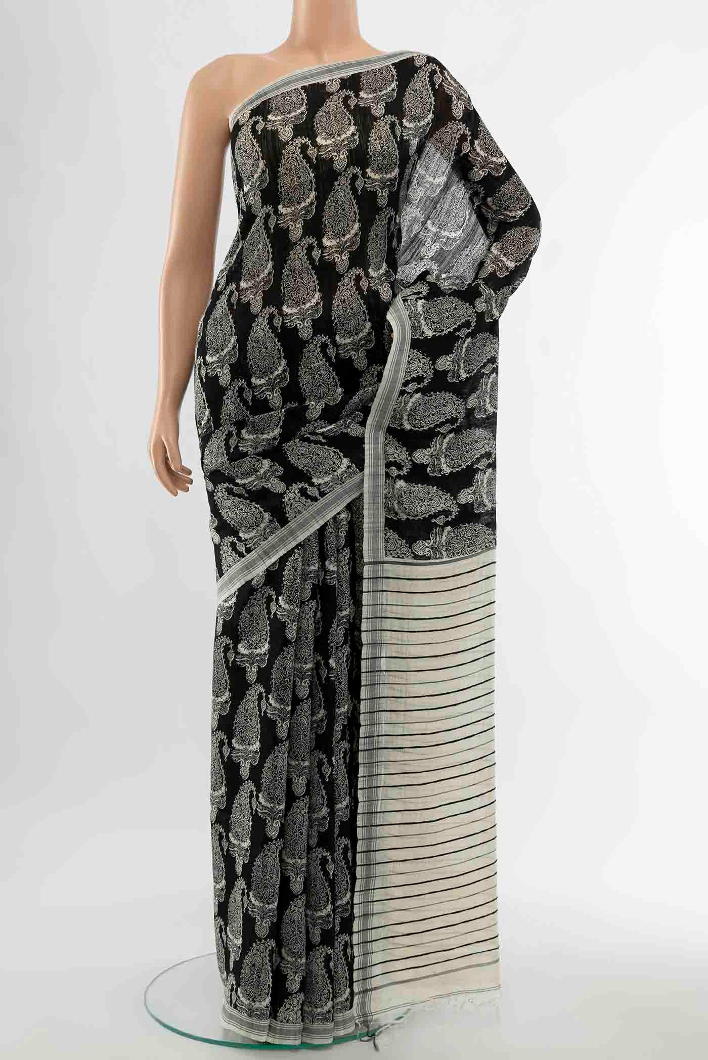 Black Tussar Silk Saree