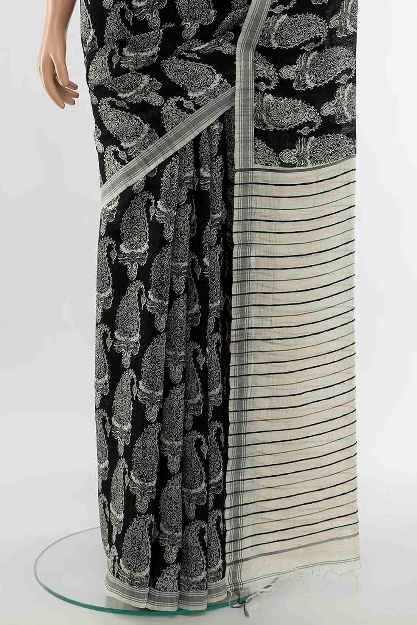 Black Tussar Silk Saree - Image 3