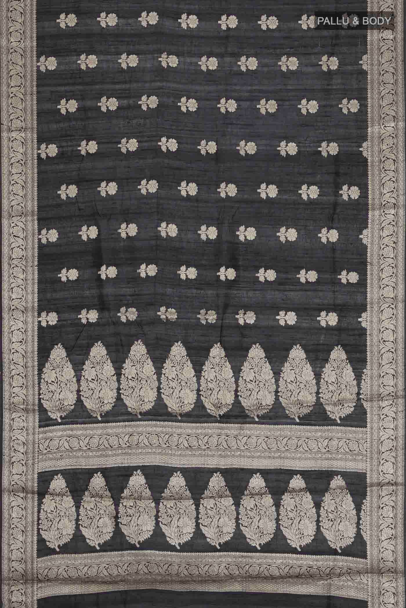 Black Tussar Silk Saree - Image 5