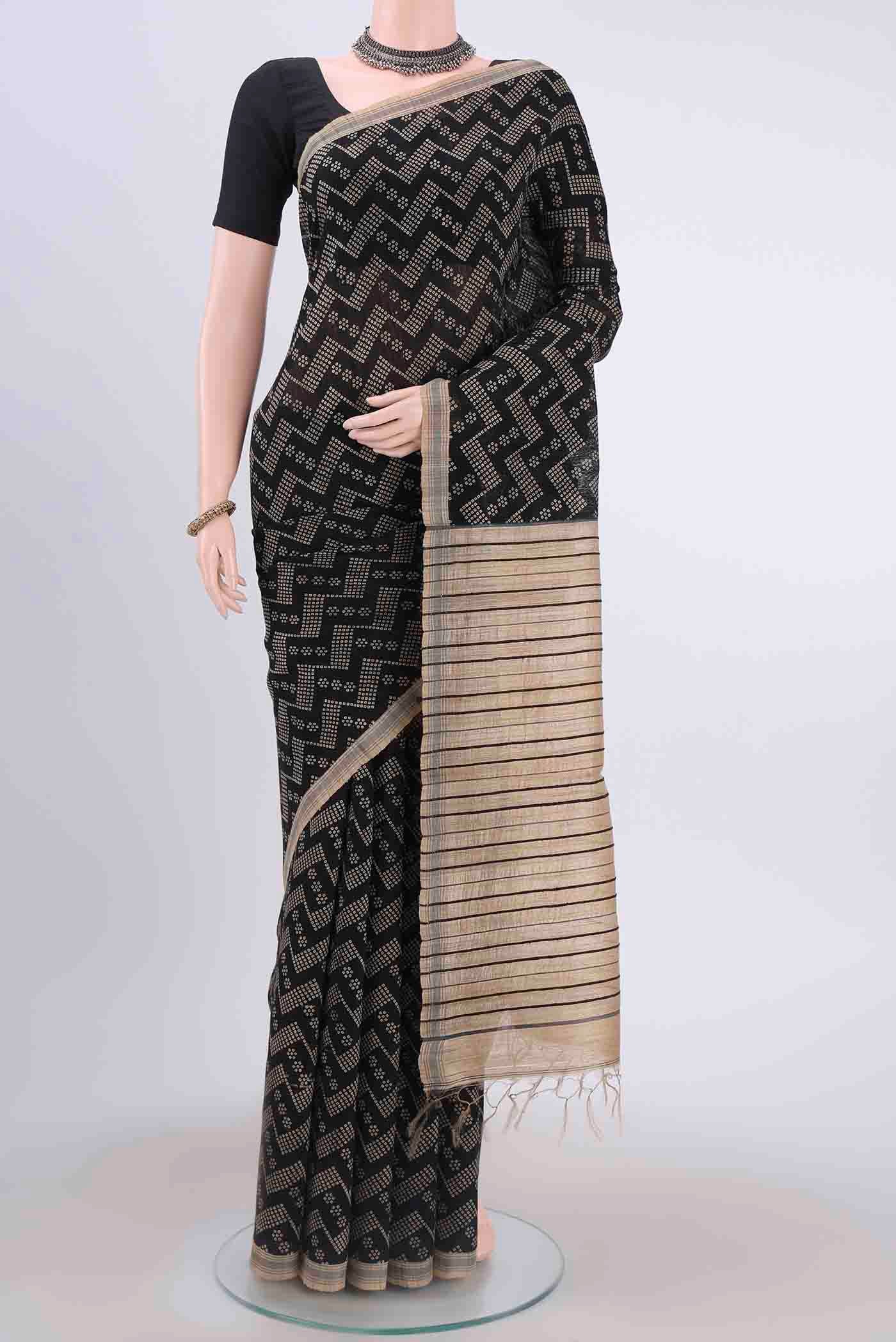 Black Tussar Silk Saree