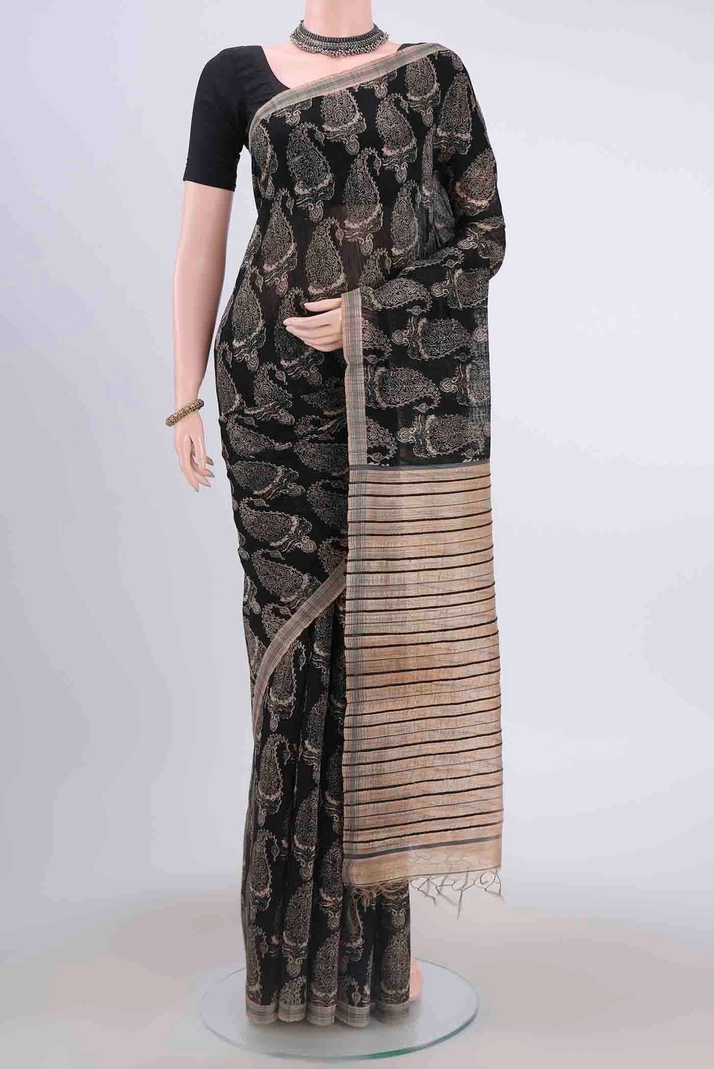 Black Tussar Silk Saree