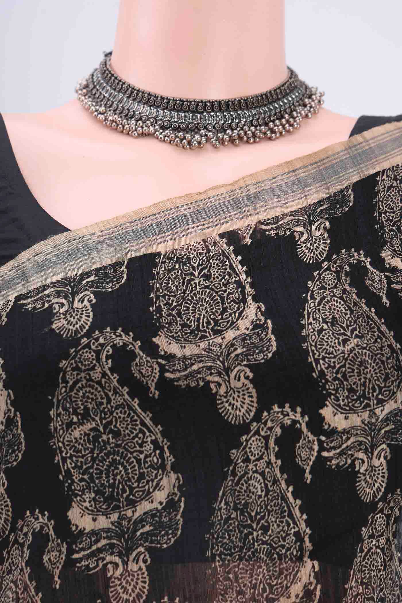 Black Tussar Silk Saree - Image 2