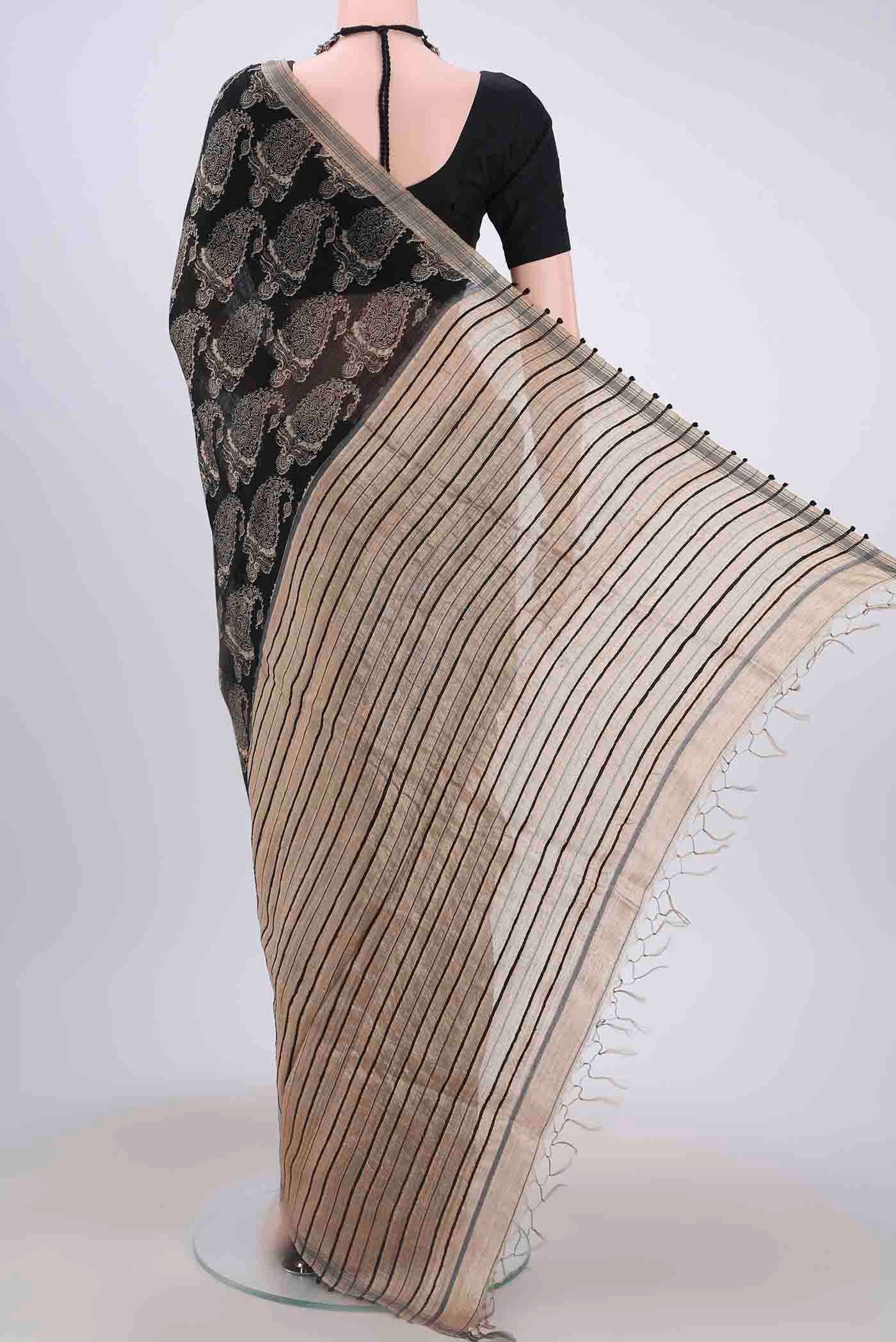 Black Tussar Silk Saree - Image 3