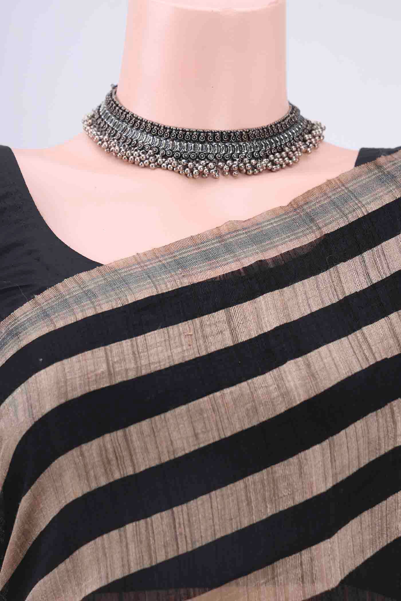 Black Tussar Silk Saree - Image 2