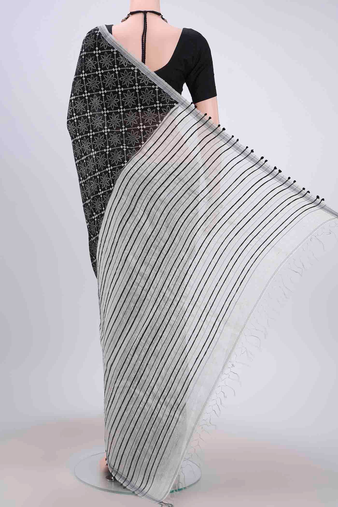 Black Tussar Silk Saree - Image 3