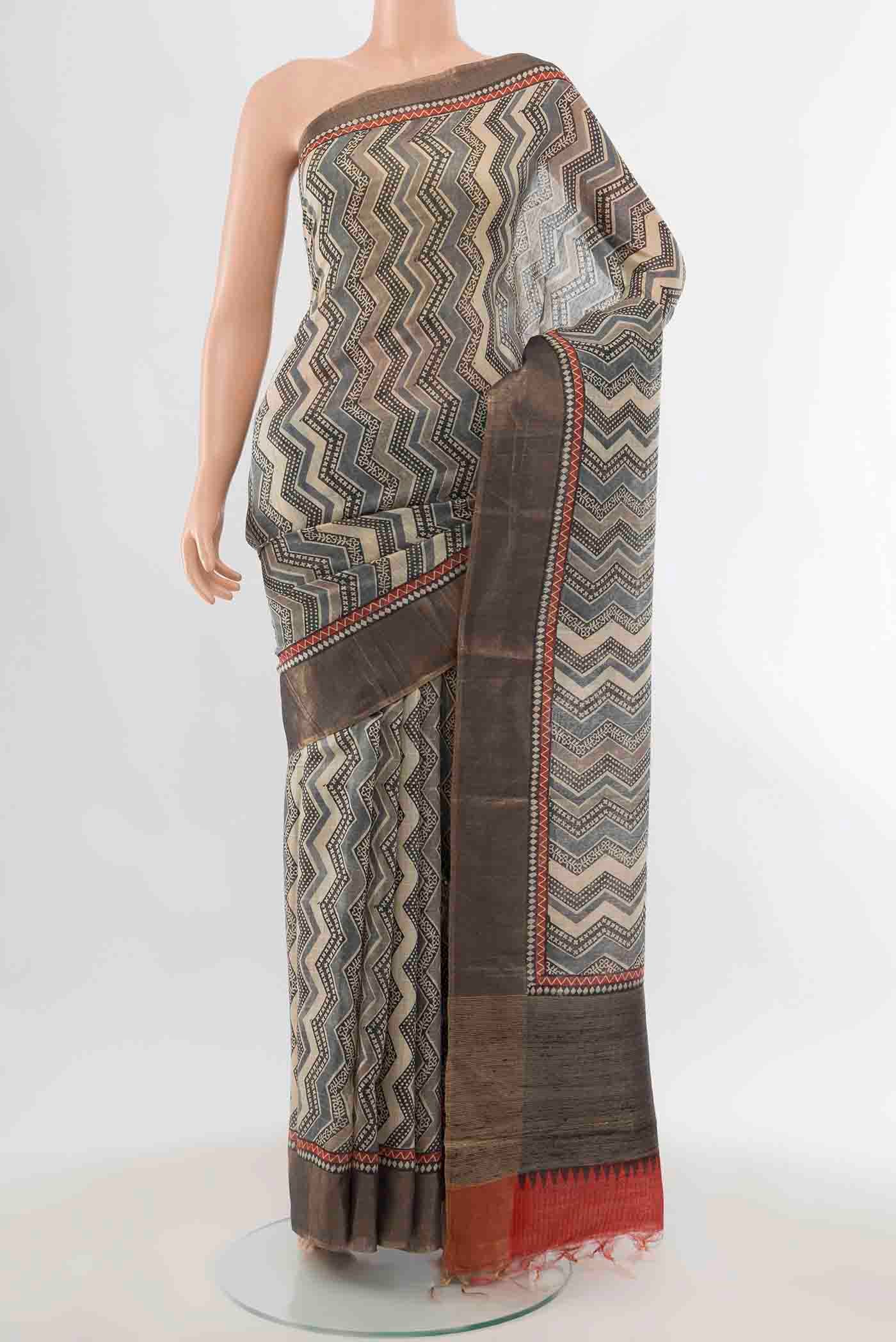 Grey Tussar Silk Saree