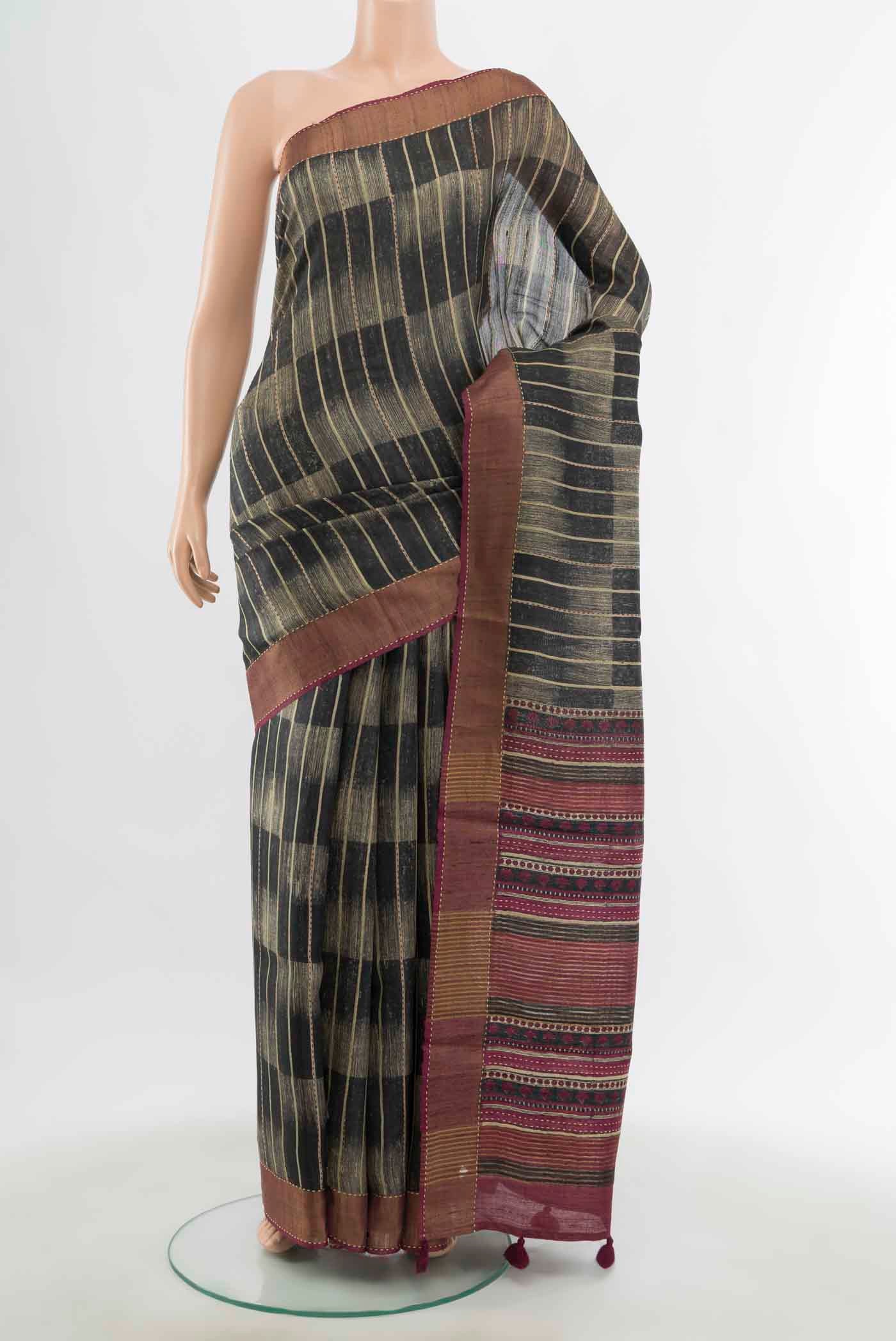 Black Tussar Silk Saree