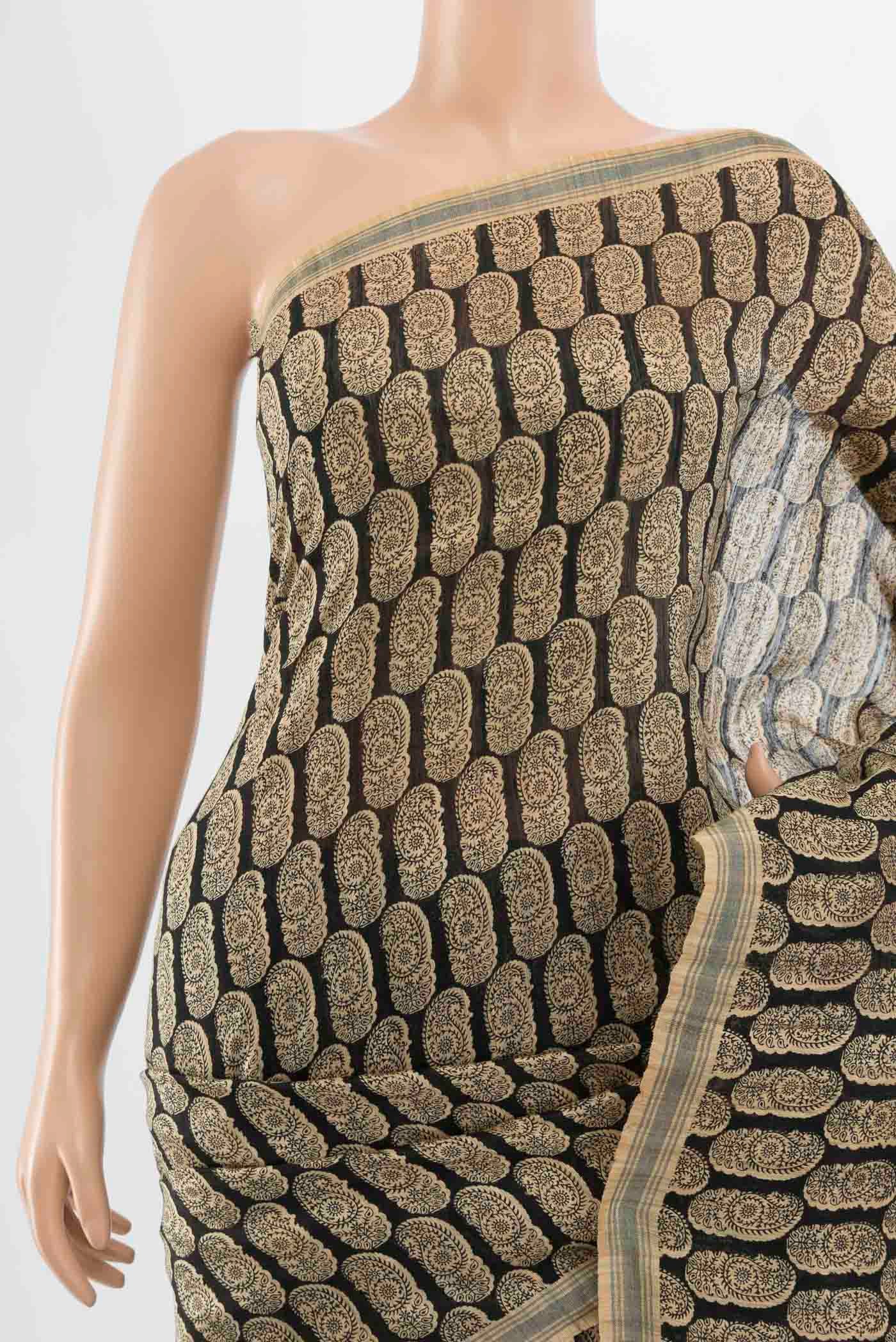 Black Tussar Silk Saree - Image 2