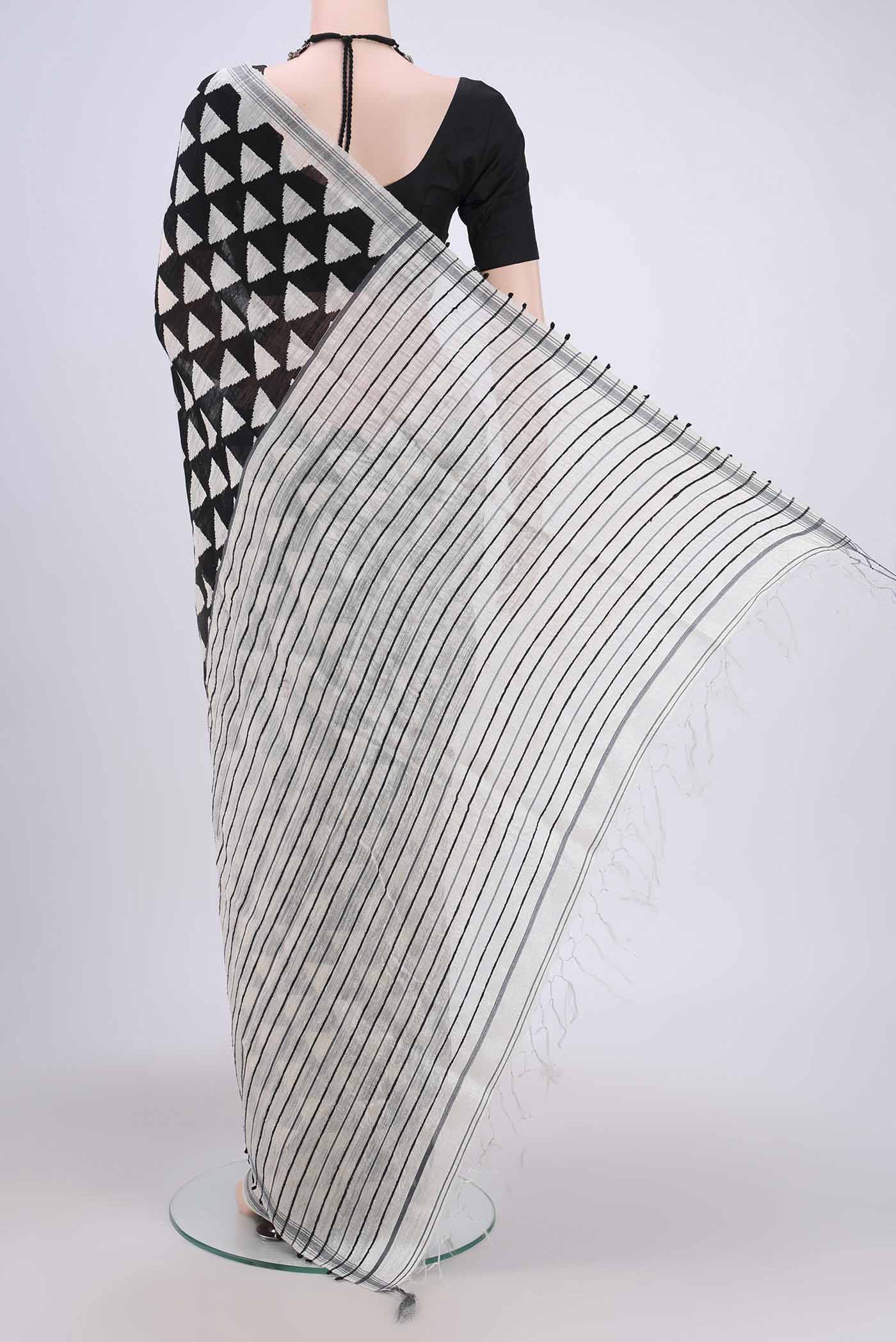 Black Tussar Silk Saree - Image 3