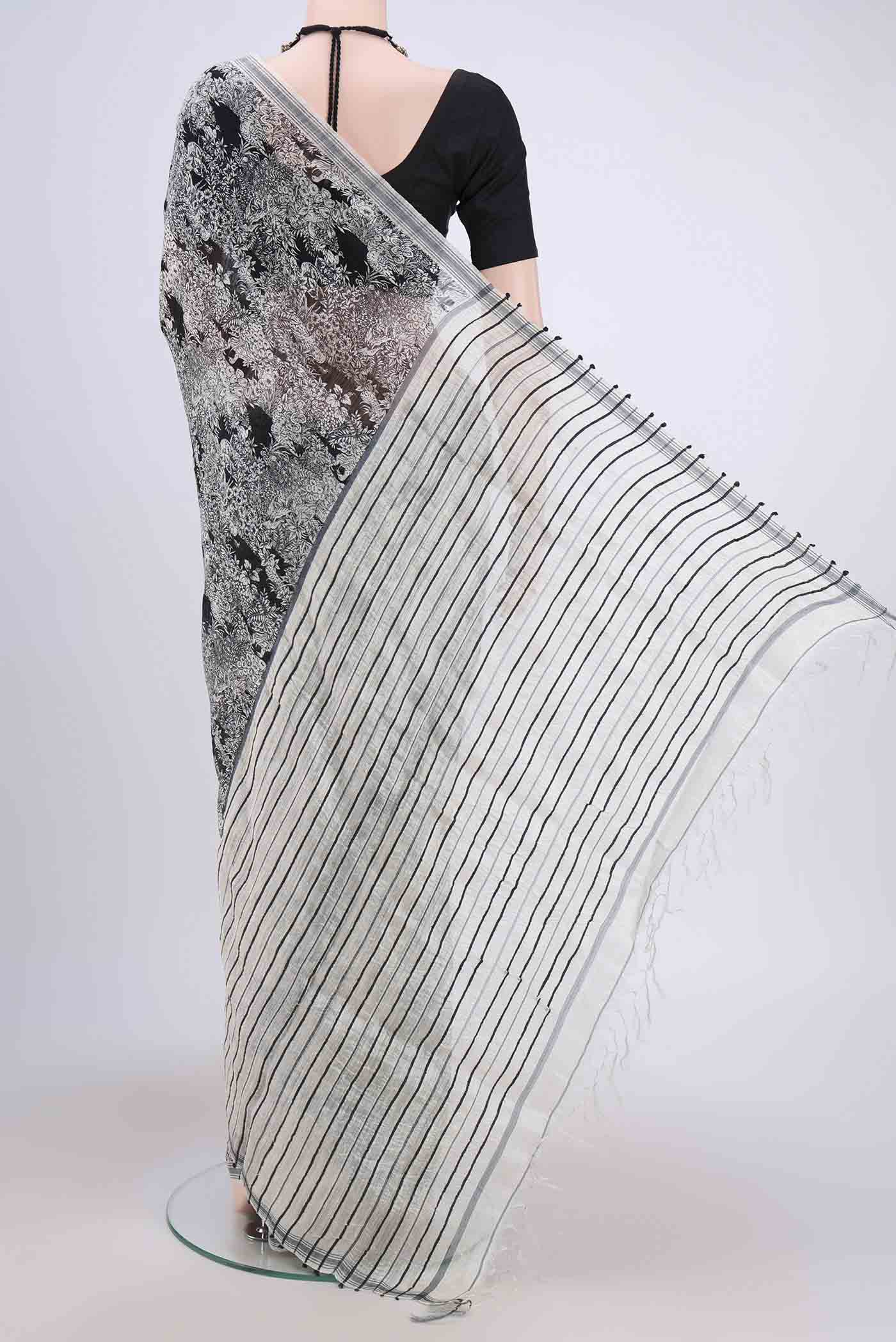 Black Tussar Silk Saree - Image 3
