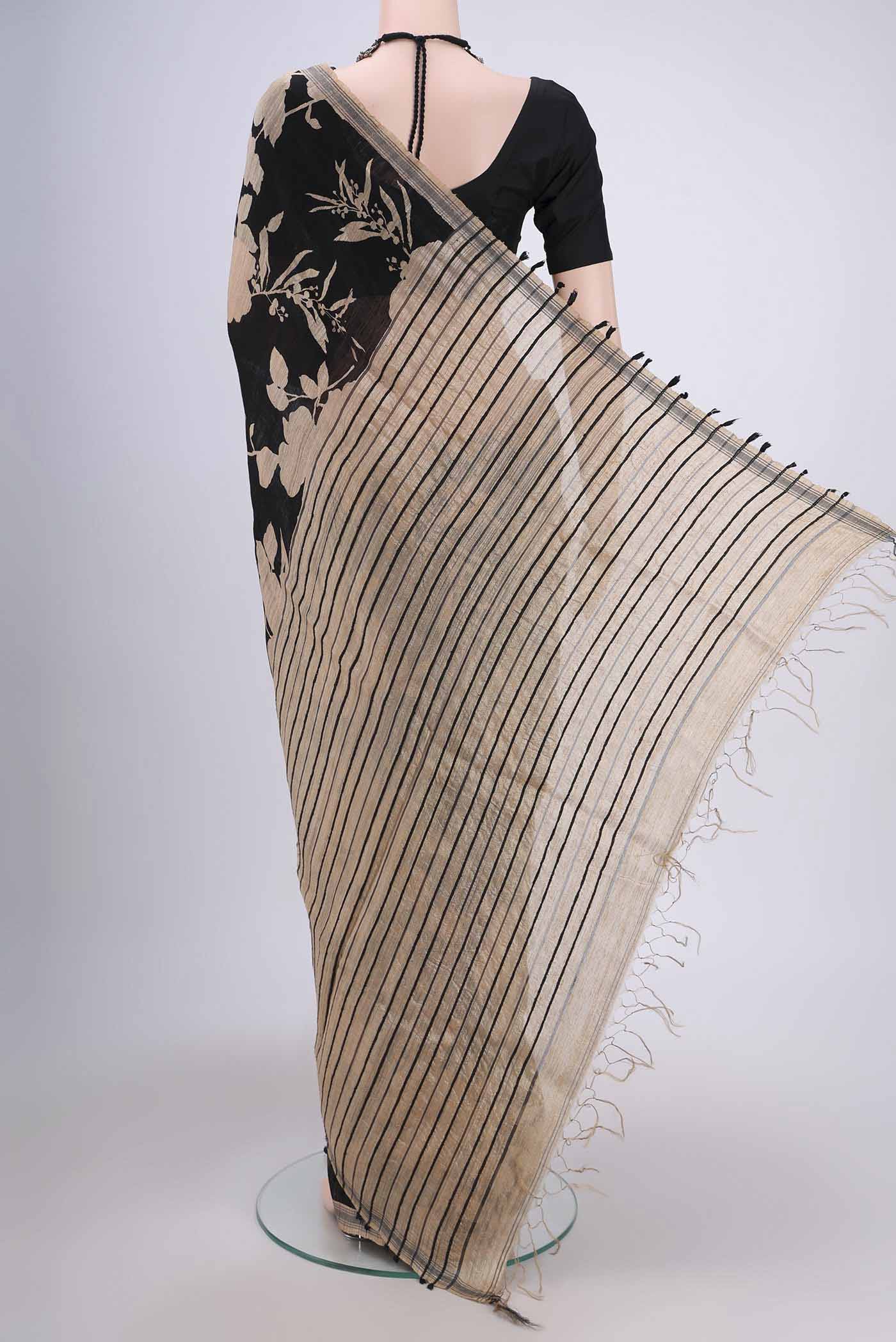 Black Tussar Silk Saree - Image 3