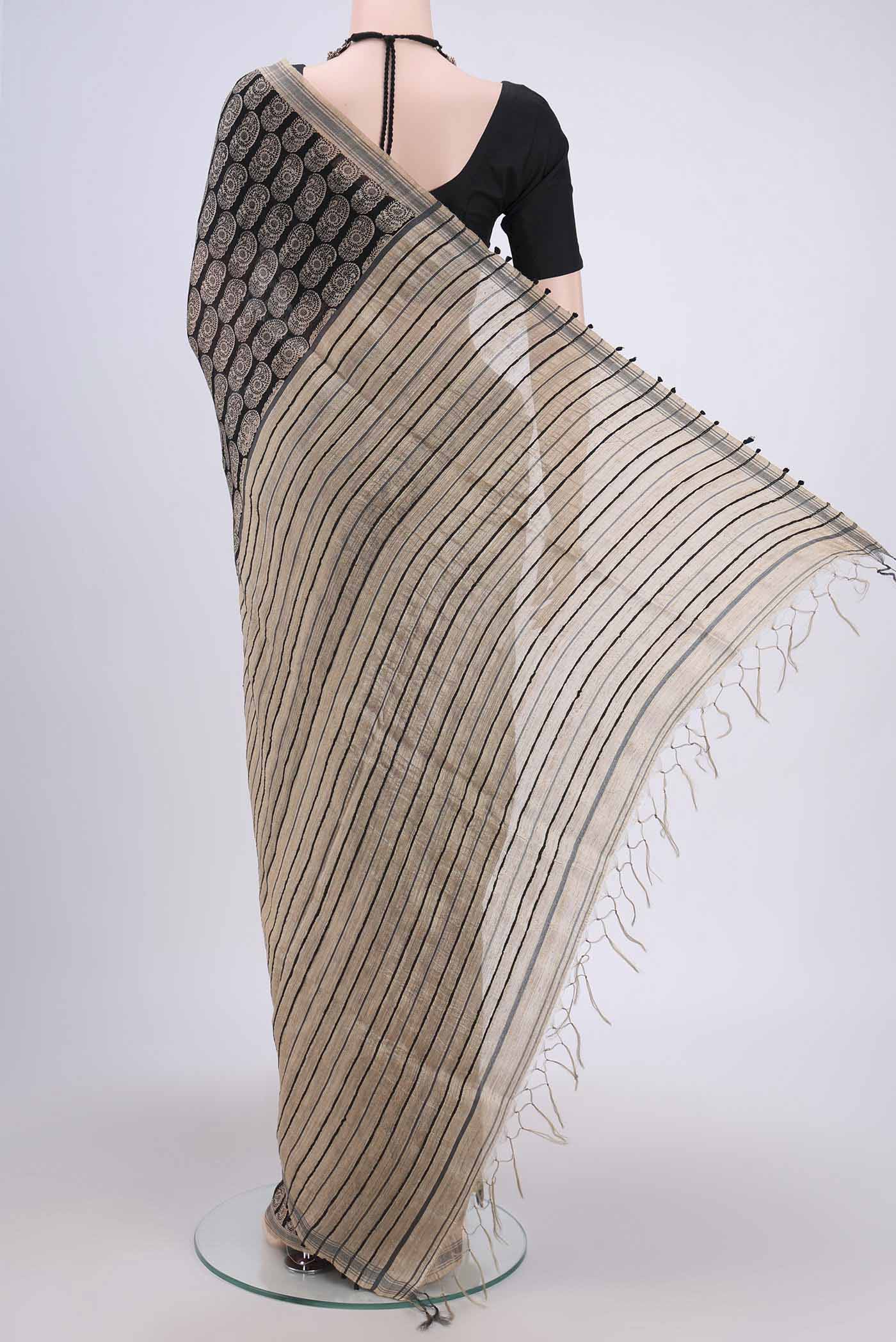 Black Tussar Silk Saree - Image 3