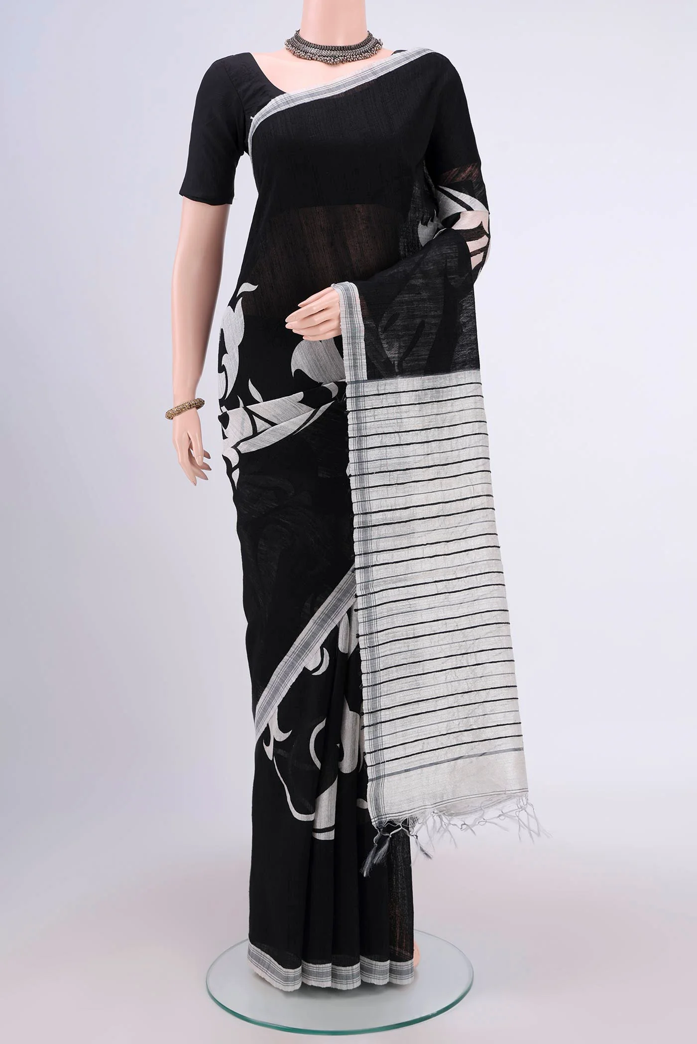 Black Tussar Silk Saree