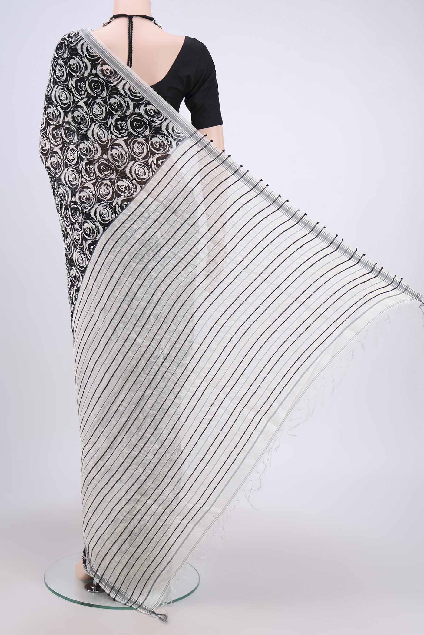 Black Tussar Silk Saree - Image 3