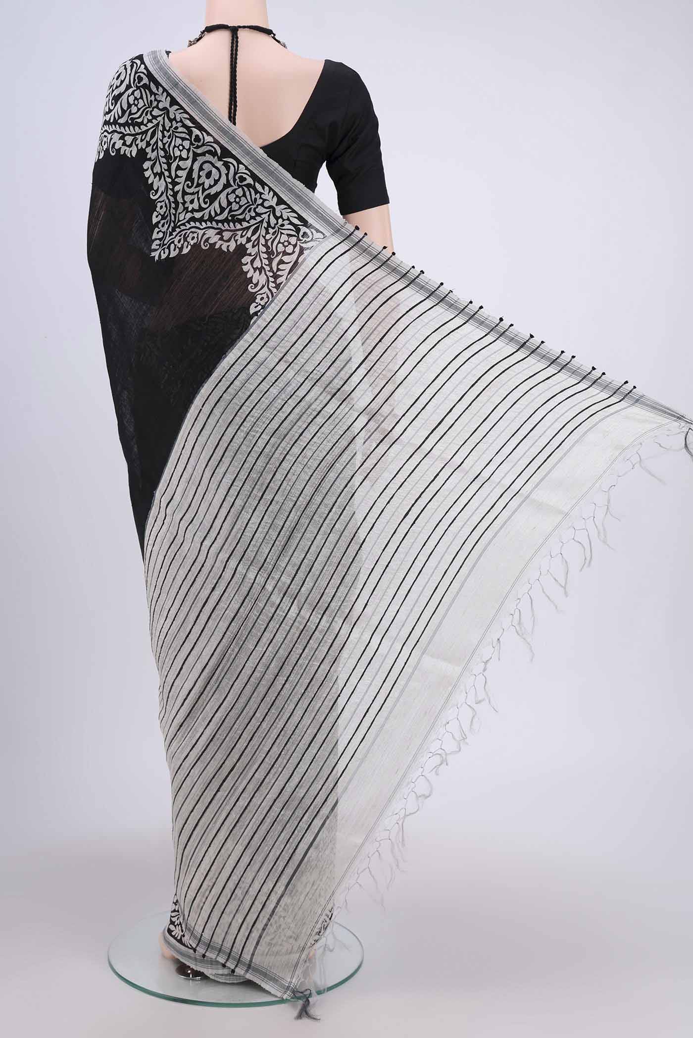 Black Tussar Silk Saree - Image 3