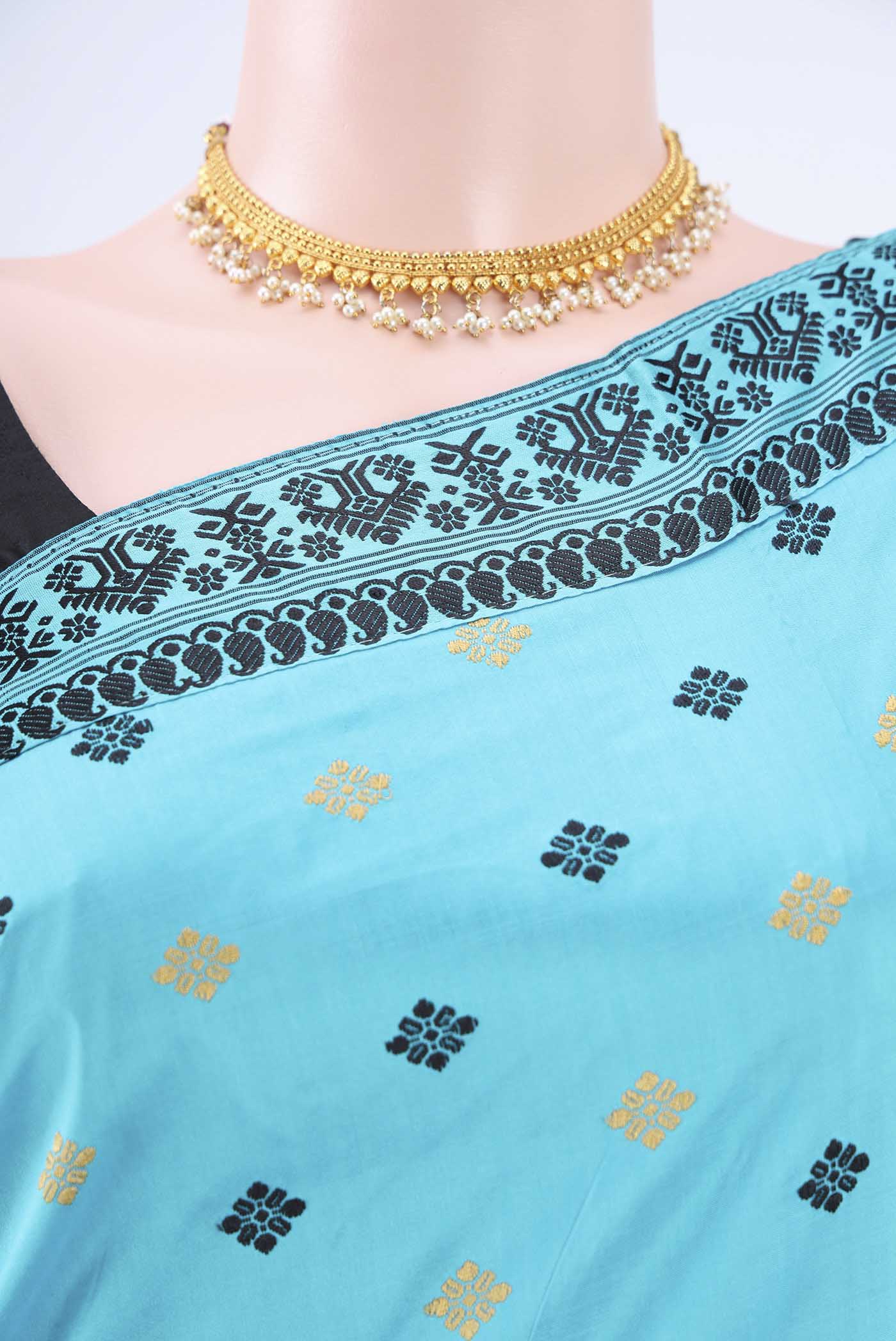 Blue Assam Silk Saree - Image 2