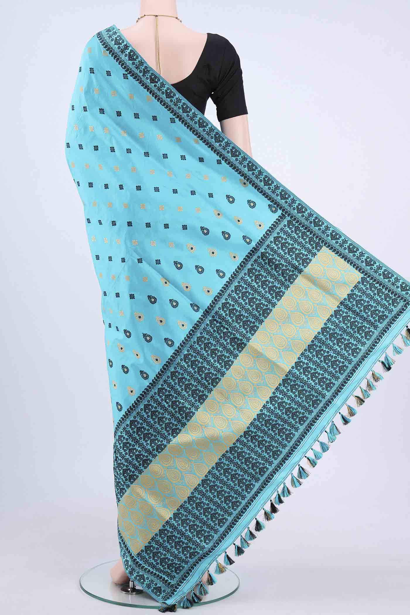 Blue Assam Silk Saree - Image 3