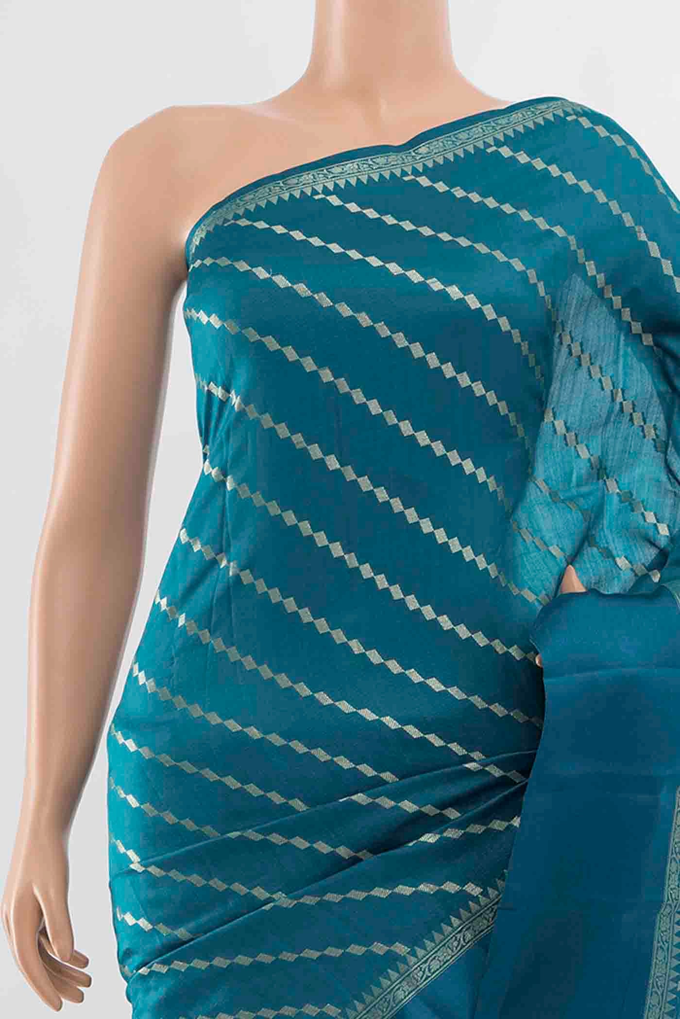 Blue Banarasi Raw Silk Saree - Image 2