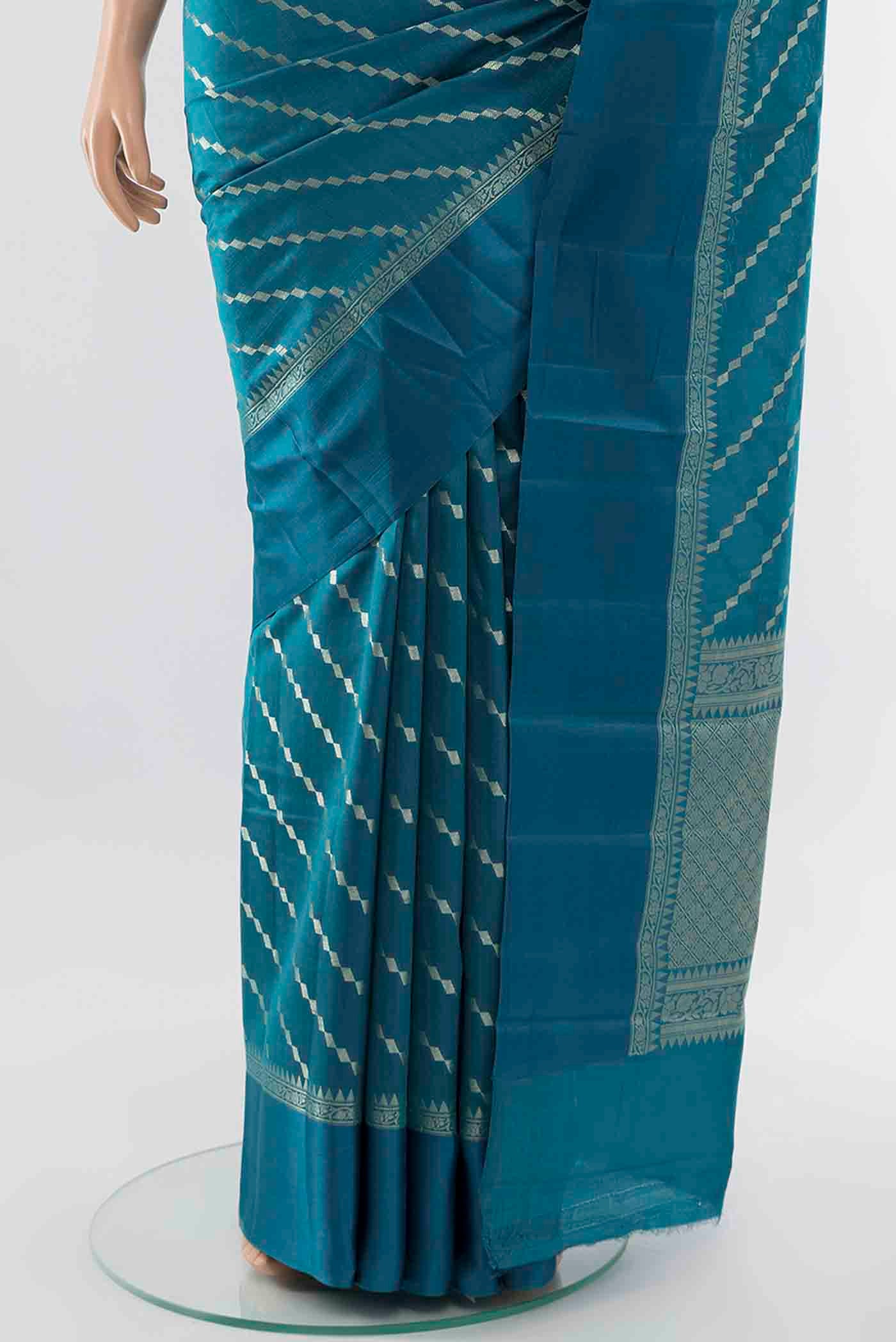 Blue Banarasi Raw Silk Saree - Image 3