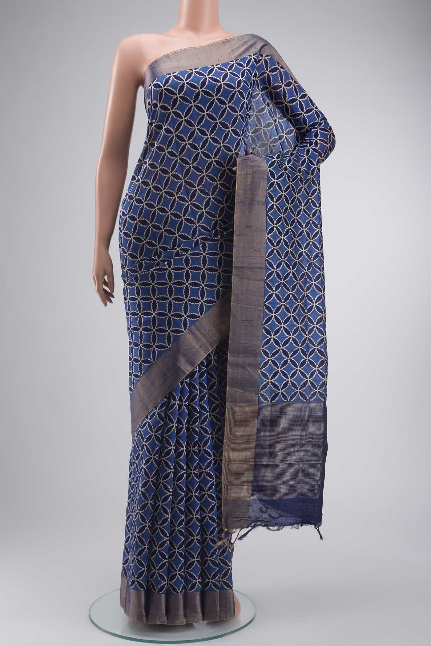 Blue Bhagalpuri Tussar Silk Saree