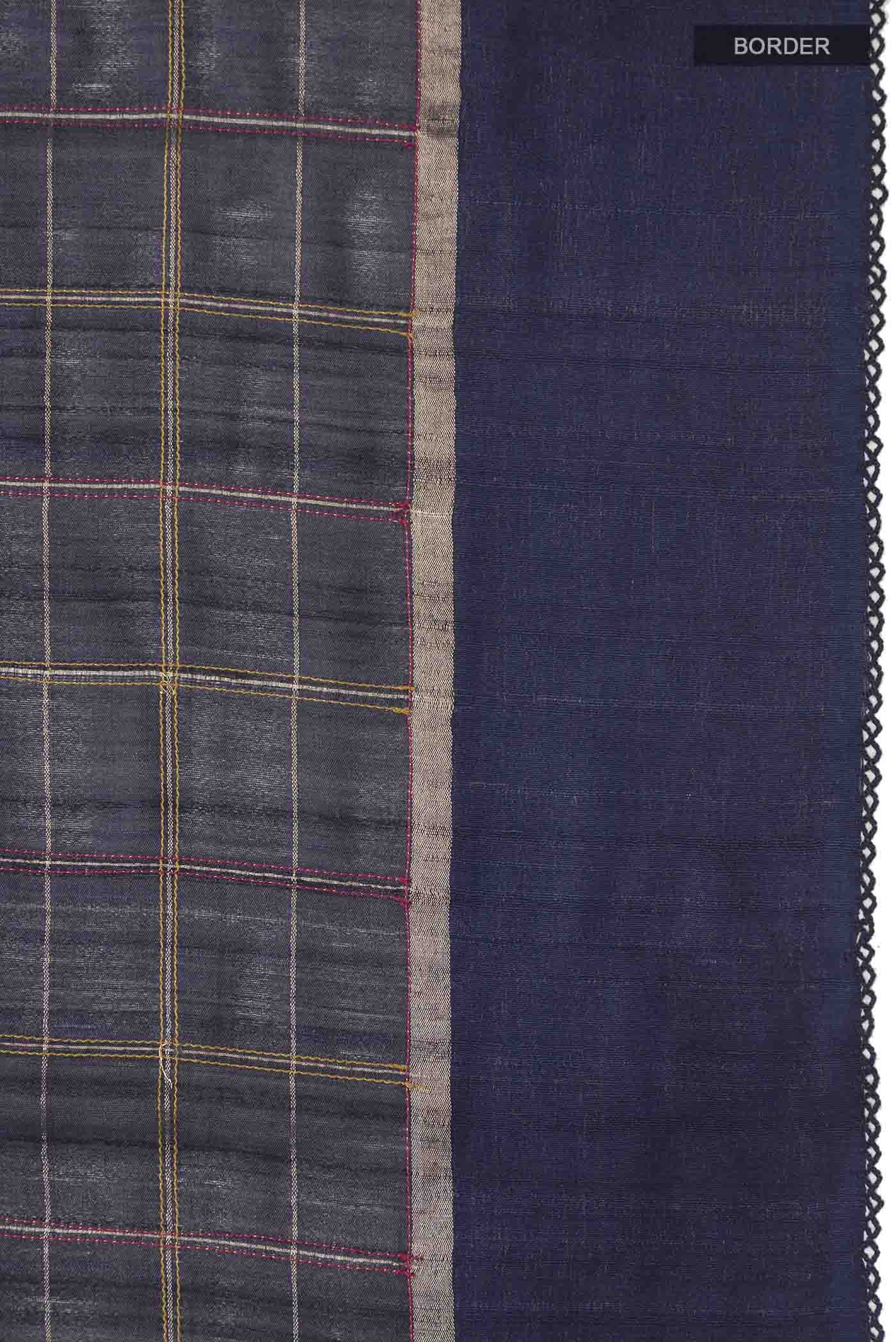Blue Bhagalpuri Tussar Silk Saree - Image 3
